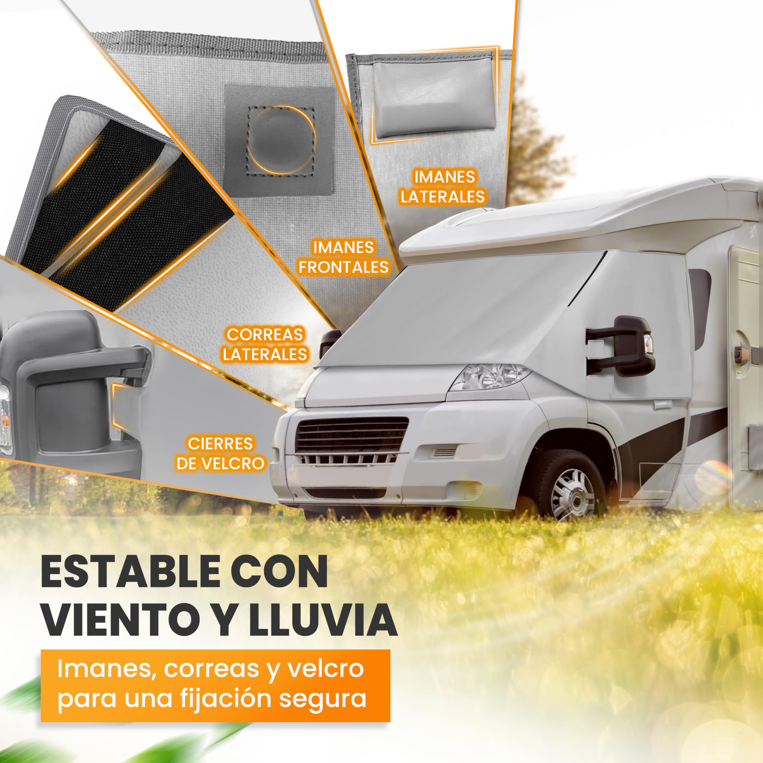 NATURIZ Alfombrilla térmica exterior impermeable de con protección solar eficaz para autocaravanas – Apto para Ducato, Jumper, Boxer 2006-2025 (gris)