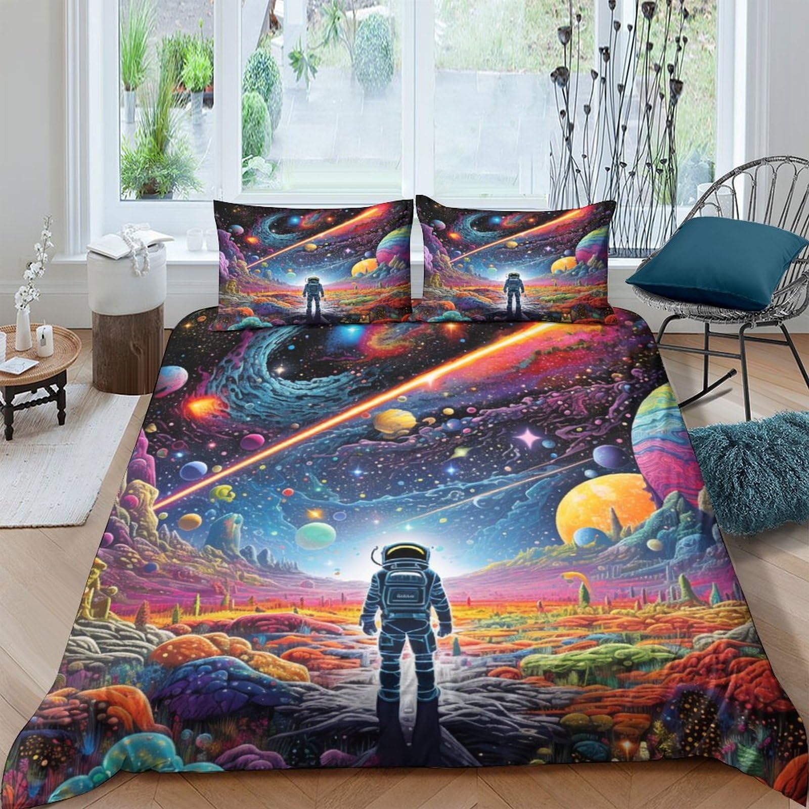 Funda nórdica de planetas 200x200 con dos fundas de almohada de microfibra para cama doble