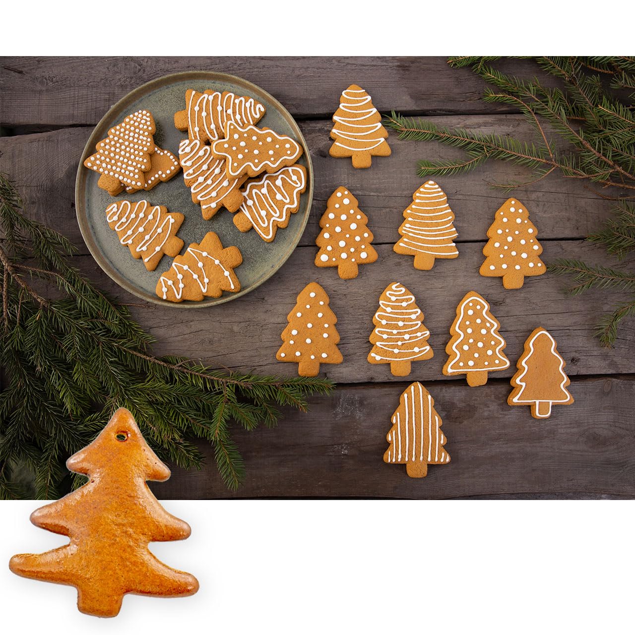 30x Lebkuchen Rohlinge Set aus "Stern Tanne Mann" 12 cm