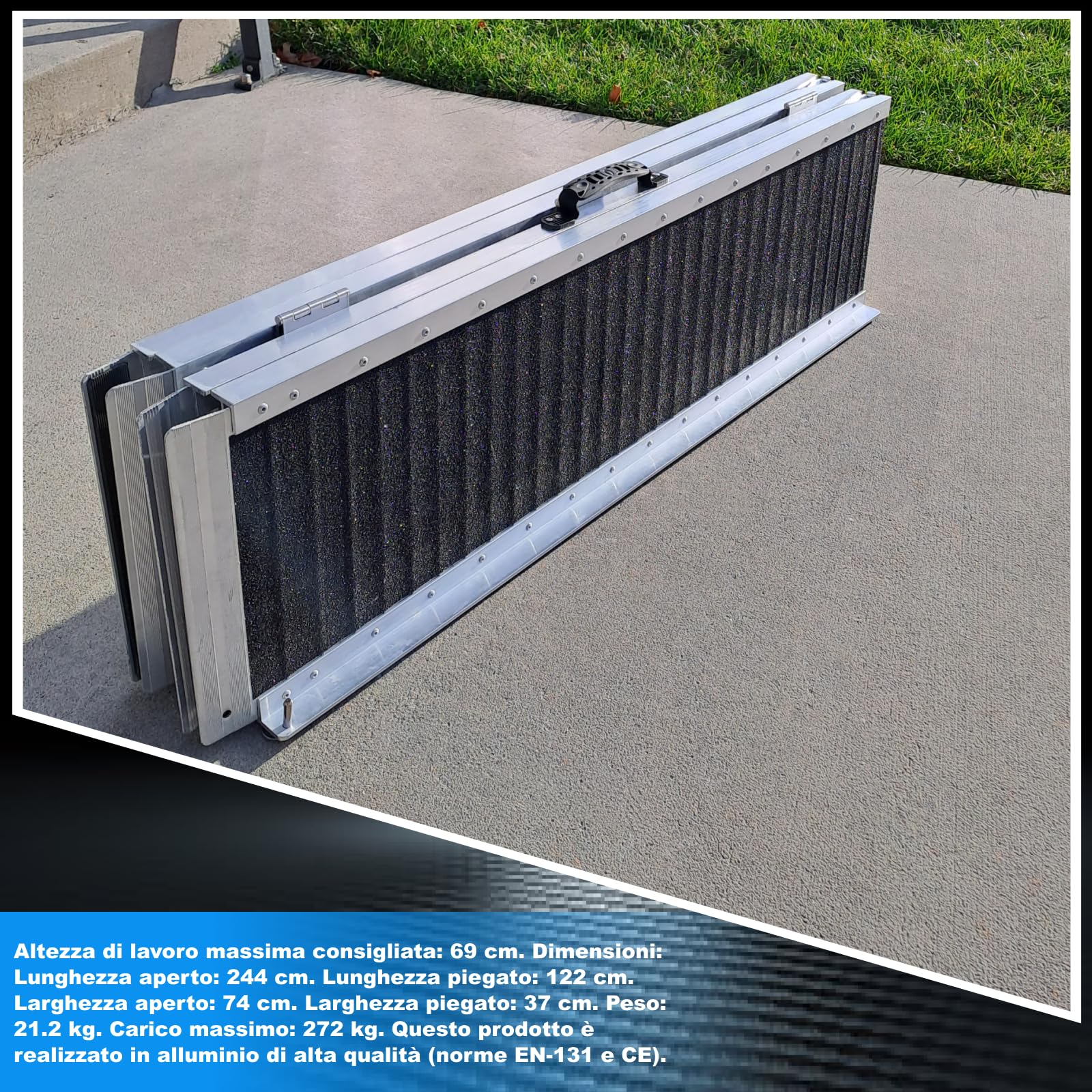 WORHAN RAMPA ANTISDRUCCIOLO CARICO A VALIGIA IN ALLUMINIO max 272 KG PER SEDIA A ROTELLE GRANDE SELEZIONE 244cm R8J