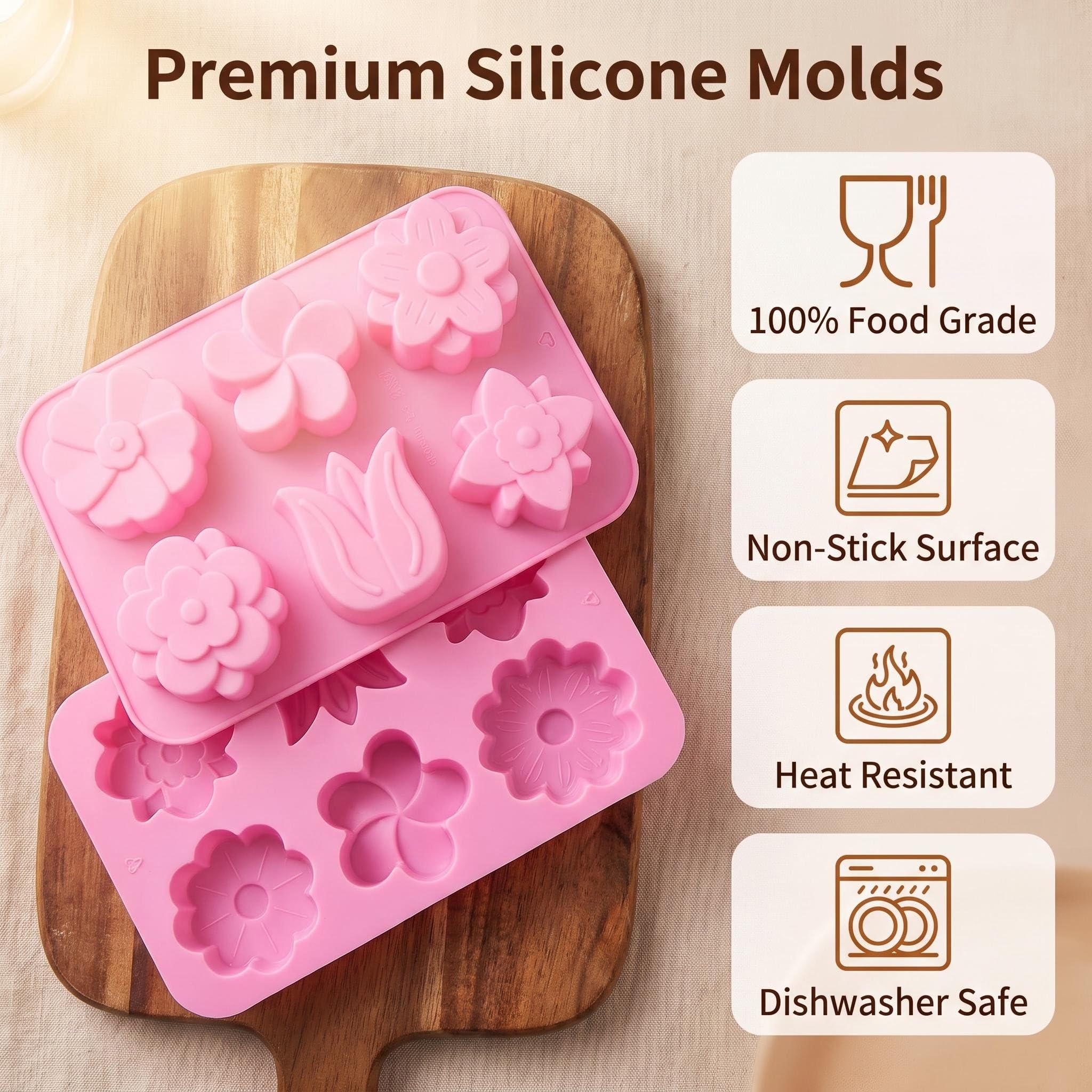 2 paquetes de moldes de silicona de 6 cavidades para flores surtidas, moldes de jabón de flores de silicona mixtos, moldes de jabón para manualidades, chocolate, galletas, pasteles, magdalenas,