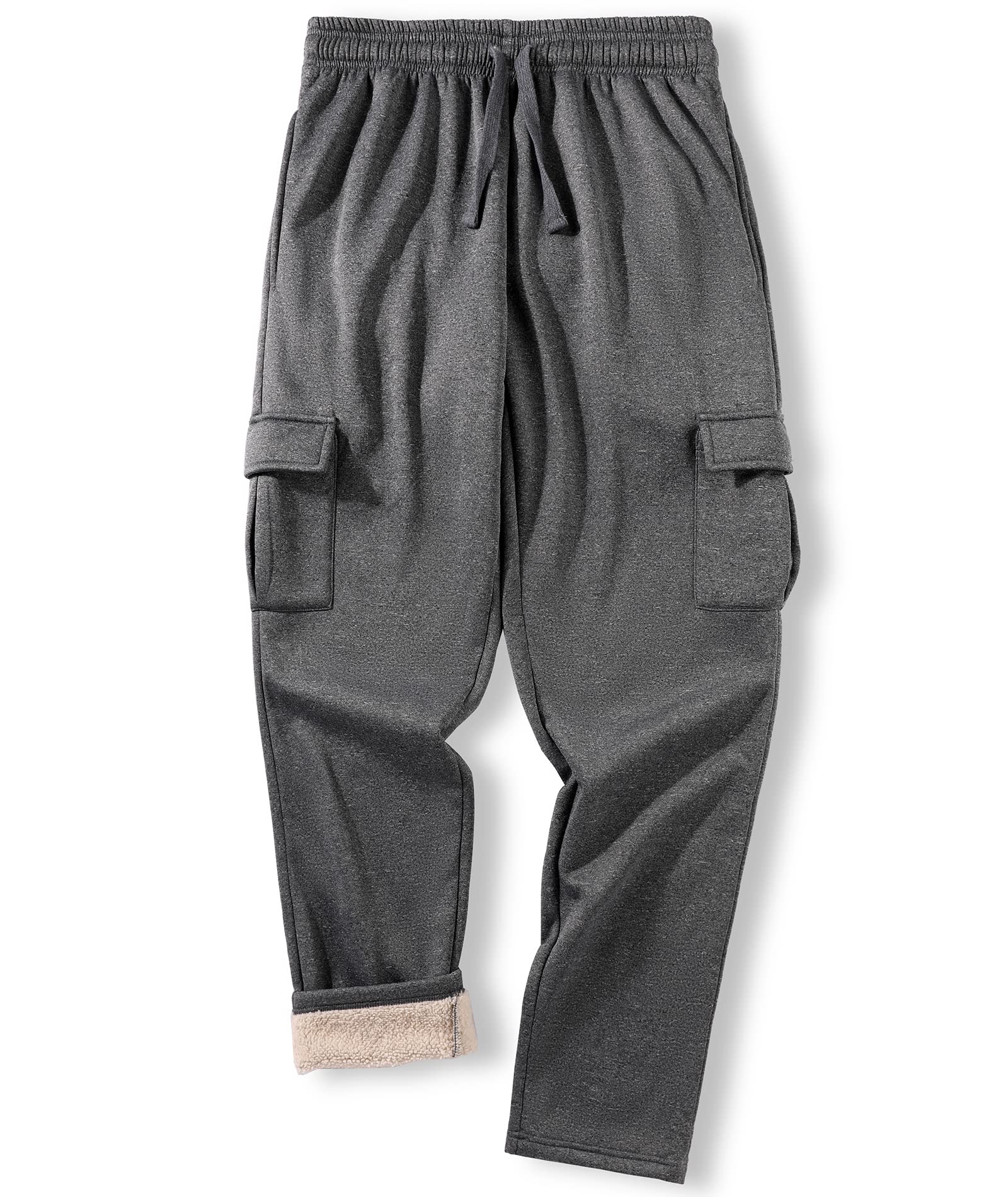 Men's Winter Fleece Sweatpants Joggers Track Pants Heavyweight Warm Sherpa Lined Athletic Cargo Pants with Pockets