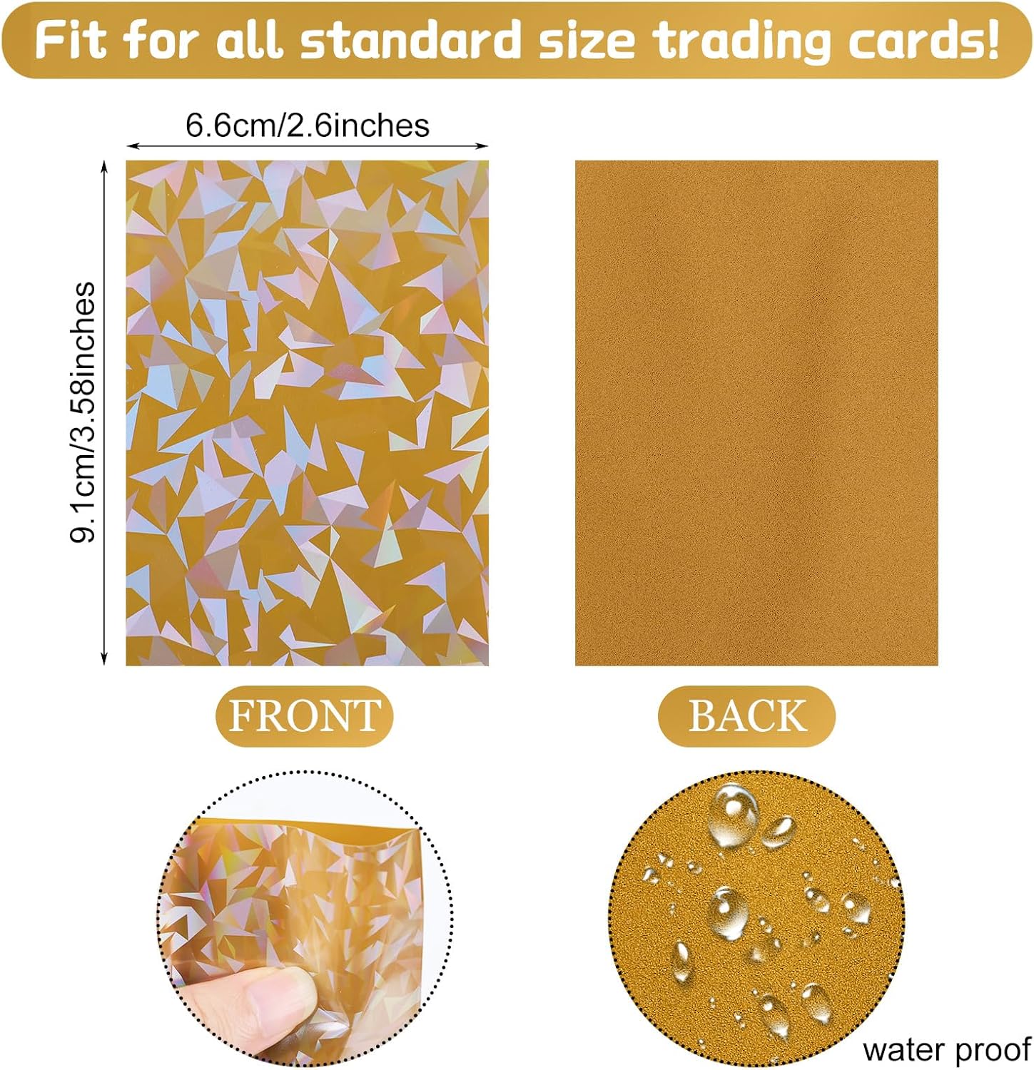 200 Pcs Holographic Card Sleeves Laser Flashing Trading Card Sleeves Matte Kpop Postcard Protector Fit for Game, Photo, Sports Cards 2.6 x 3.6 Inches(Gold,Classic)