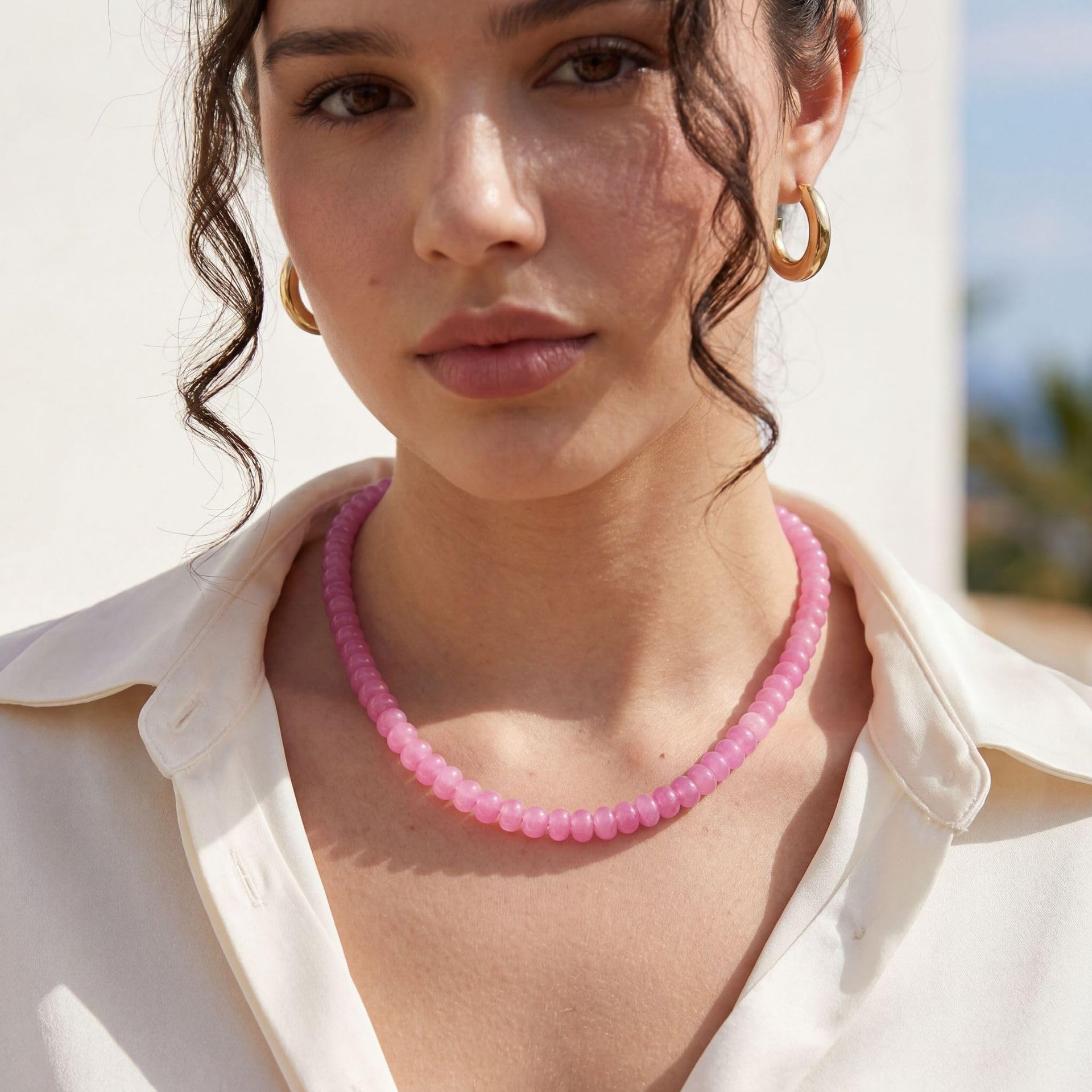 Collana con perline da donna, stile boho, pietra preziosa naturale, girocollo fatto a mano, gioiello estivo minimalista regalo