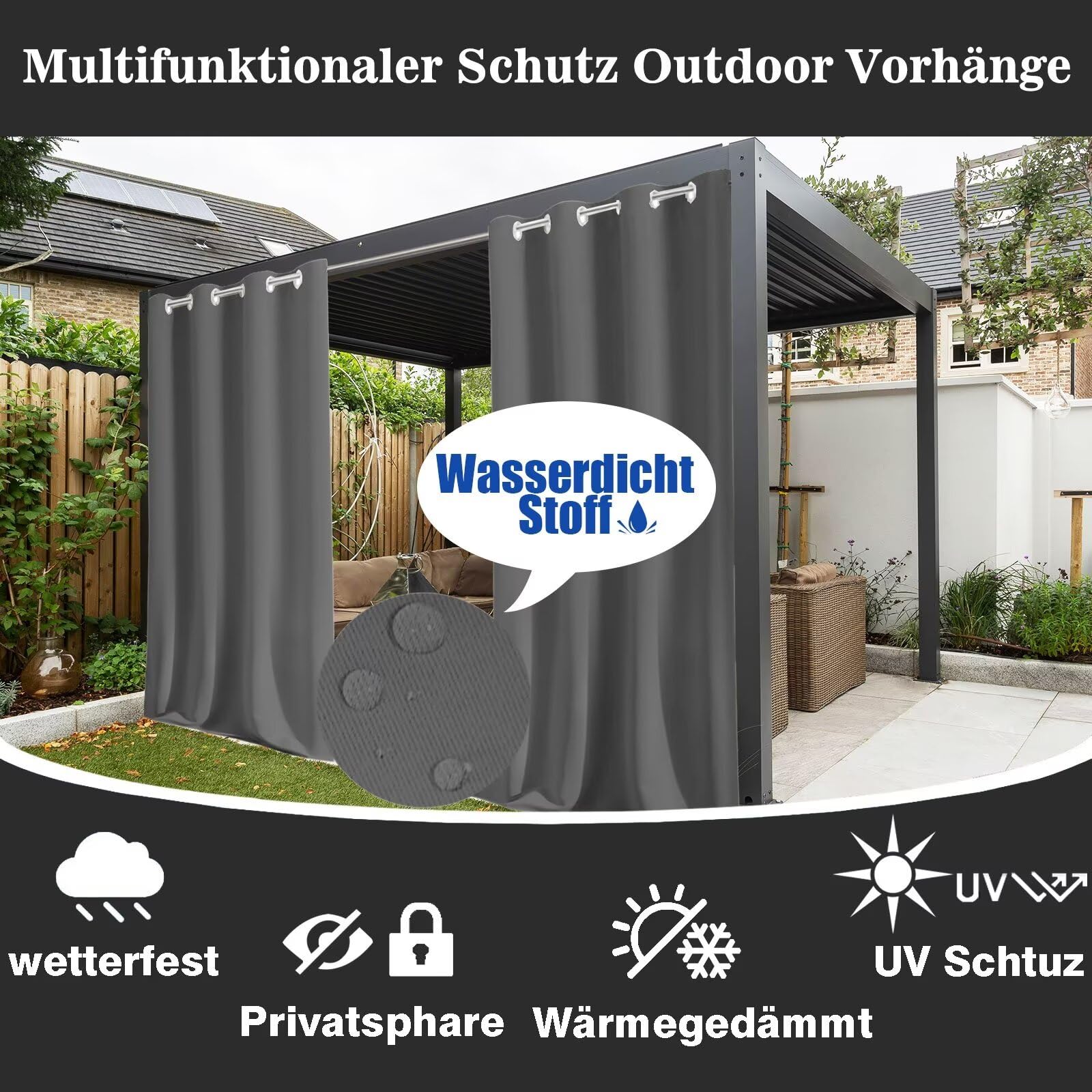 Tende per Esterno 80x80cm Impermeabili Antivento Protezione Solare Termiche UV-Anti Tende per Esterni Per Giardino Porta Veranda Terrazza Patio Grigio Scuro