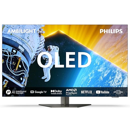 Philips Ambilight 55OLED809 4K OLED Smart TV - 55-inch scherm met P5 AI Perfect Picture Ultra HD, Google TV, Dolby Vision en Dolby Atmos Sound, werkt met Alexa en Google Assistant - Metalen randframe
