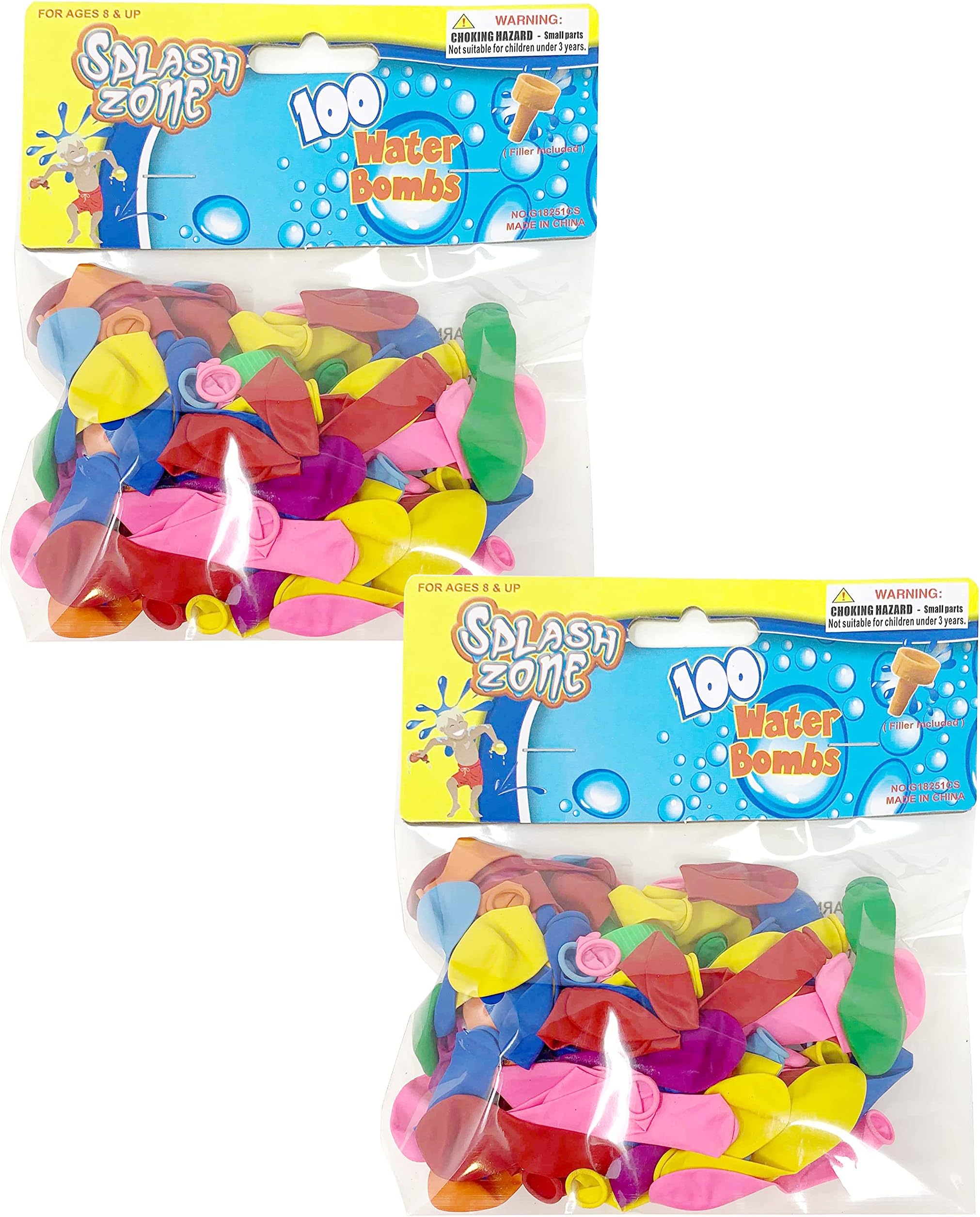 Water Balloons (100 Count Per Pack with Water Balloon Filler), Globos De Agua, Water Balloons for Kids, Water Balloon Set for Water Fight, Kids Water Fun (Set of 2)