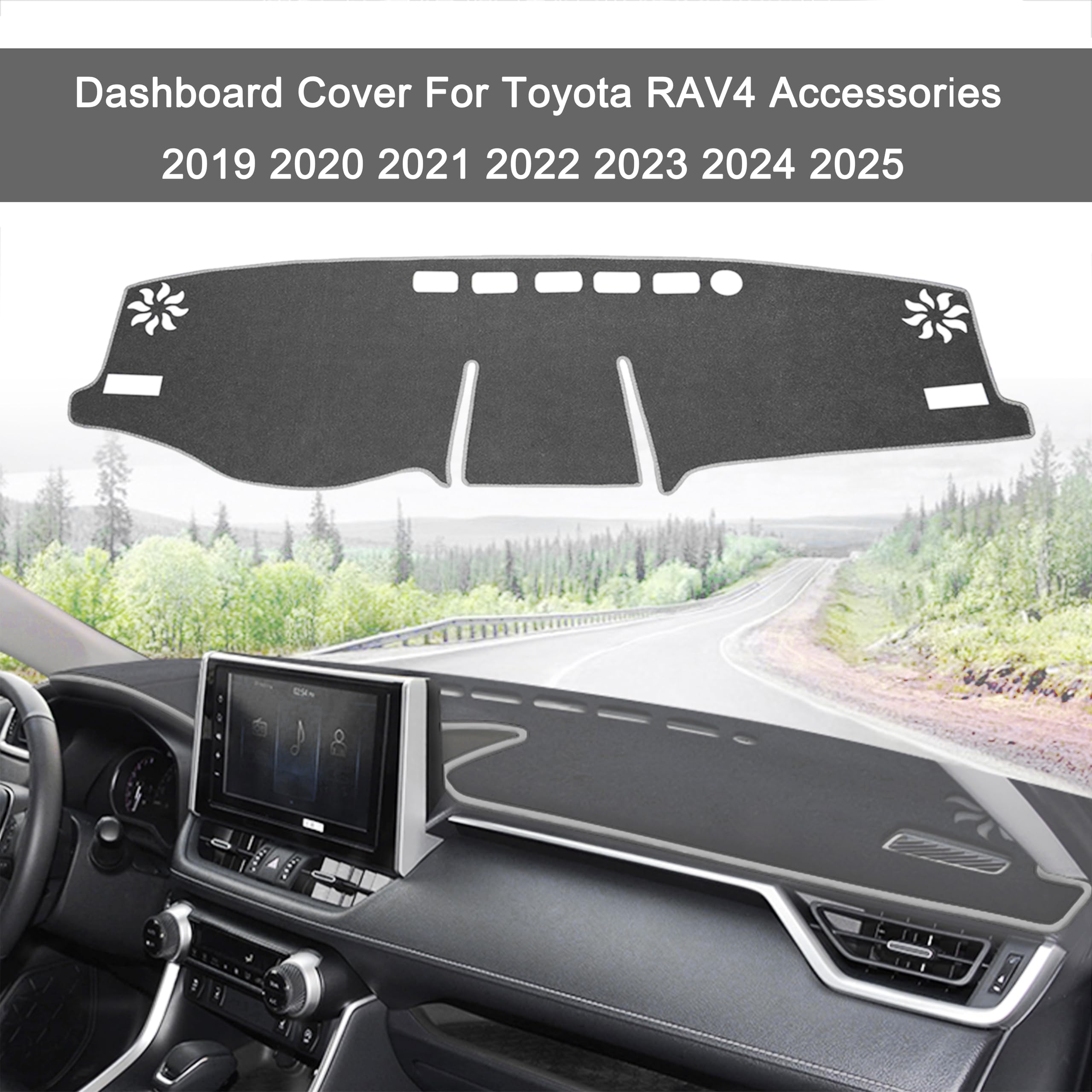 Für Toyota RAV4 Zubehör 2019 2020 2021 2022 2023 2024 2025 Armaturenbrett-Abdeckung Mittelkonsole Abdeckung Armaturenbrettmatte Teppichschutz Sonnenblende passgenaue graue Oberfläche