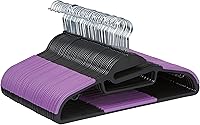Amazon Basics 50-Pack Space-Saving Non-Slip Rubber Coated Hangers, 360° Swivel Hook, Black/Purple - Closet Organizers