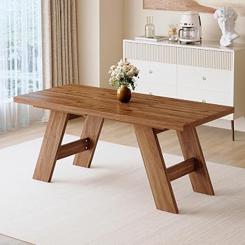 71" Farmhouse Dining Table, Rectangular Wood Dining Table for 6-8