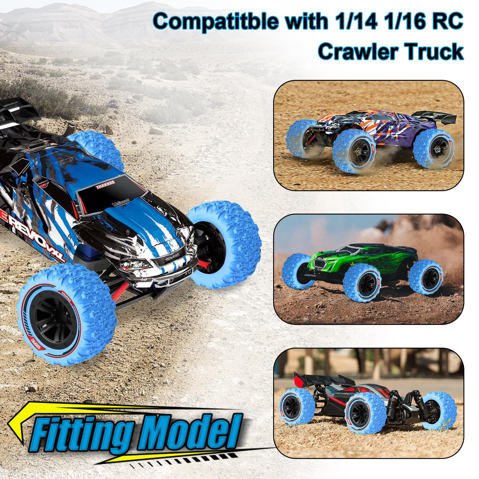 GOUPRC - Juego de neumáticos hexagonales RC de 12 mm, 3.26 x 1.67 pulgadas, 4 piezas de neumáticos de barro para terreno de barro de garra de pantano, accesorios para 1/14 1/16 RC Car Crawler Buggy