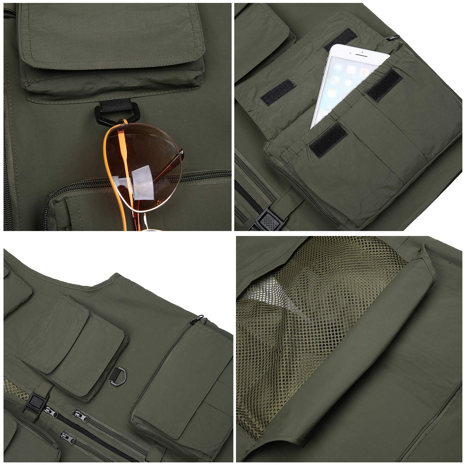 Gilet De Pêche Yellowstone Homme 2XL - Vert - Multi-poches Fermeture éclair - Camping Randonnée