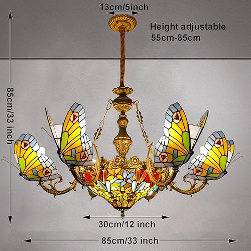Miniatura 6 de Tiffany Style Candelabros con 7 luces de vidrieras de mariposa colgante con 6 pantallas de lámpara de mariposa, lámparas colgantes de techo rústicas