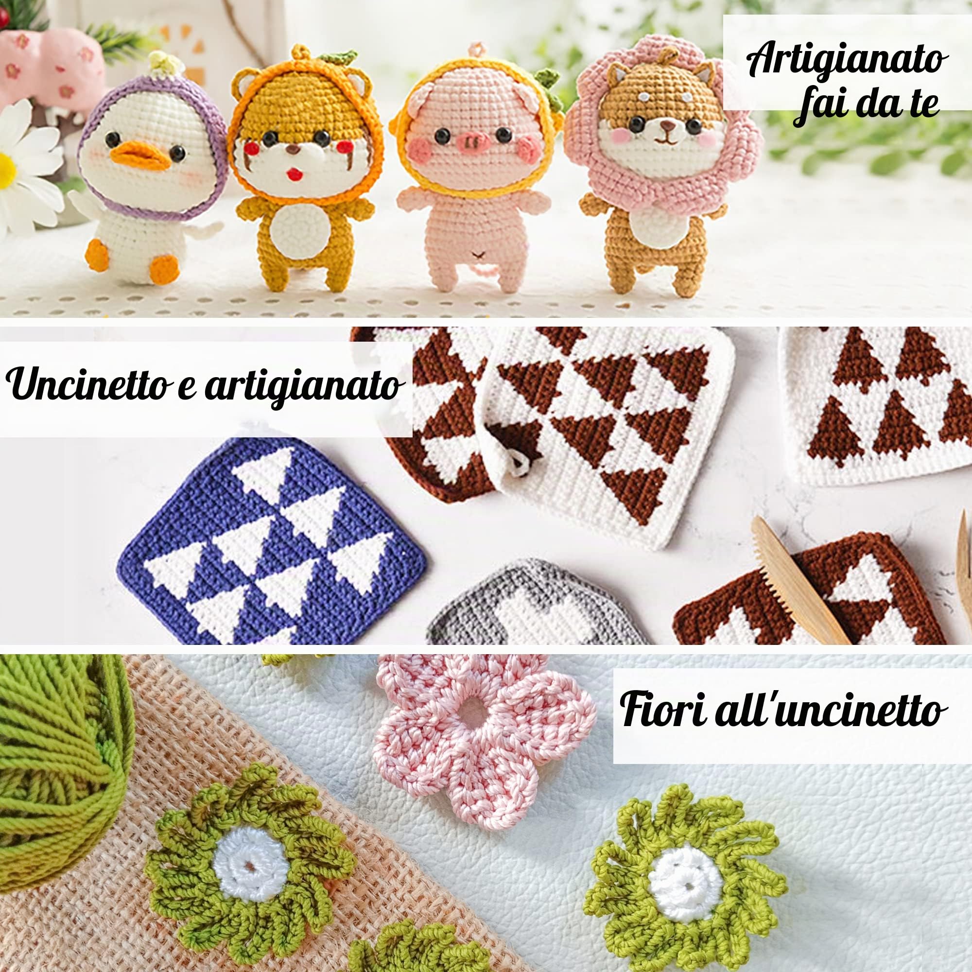 Inscraft Kit di filati per uncinetto per principianti, adulti e bambini, include matasse acriliche da 1508,8 m, 30 colori, uncinetti, borsa viola, ecc, per creare amigurumi e progetti a uncinetto, set