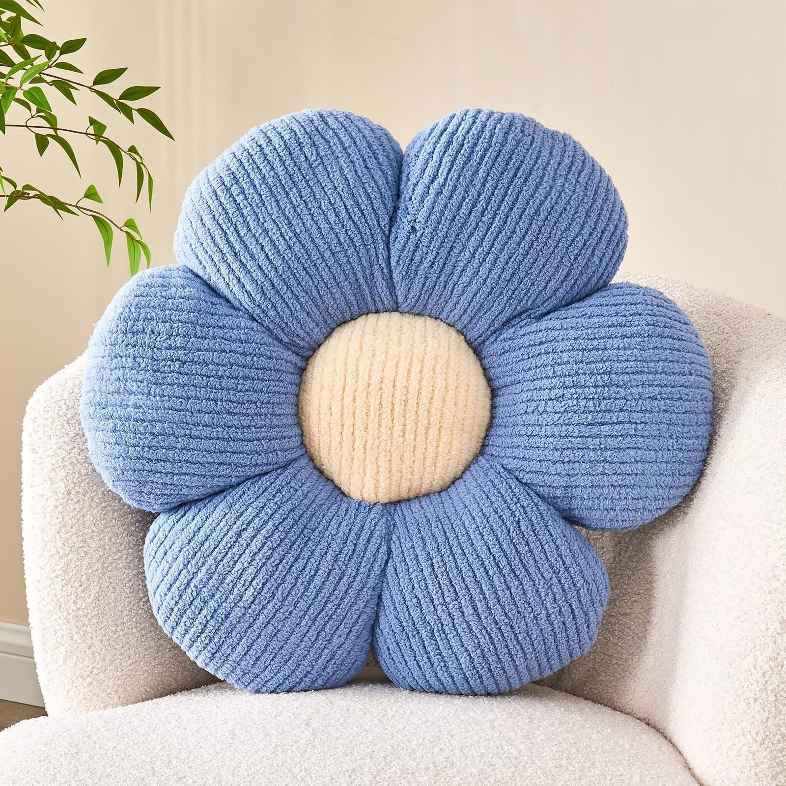 Kcvvcr Flower Throw Pillow, Soft Blue 14.9" Shaped Floor Pillow for Home Decor, Cute Aesthetic Plush Decorative Pillows for Bed, Sofa, Couch