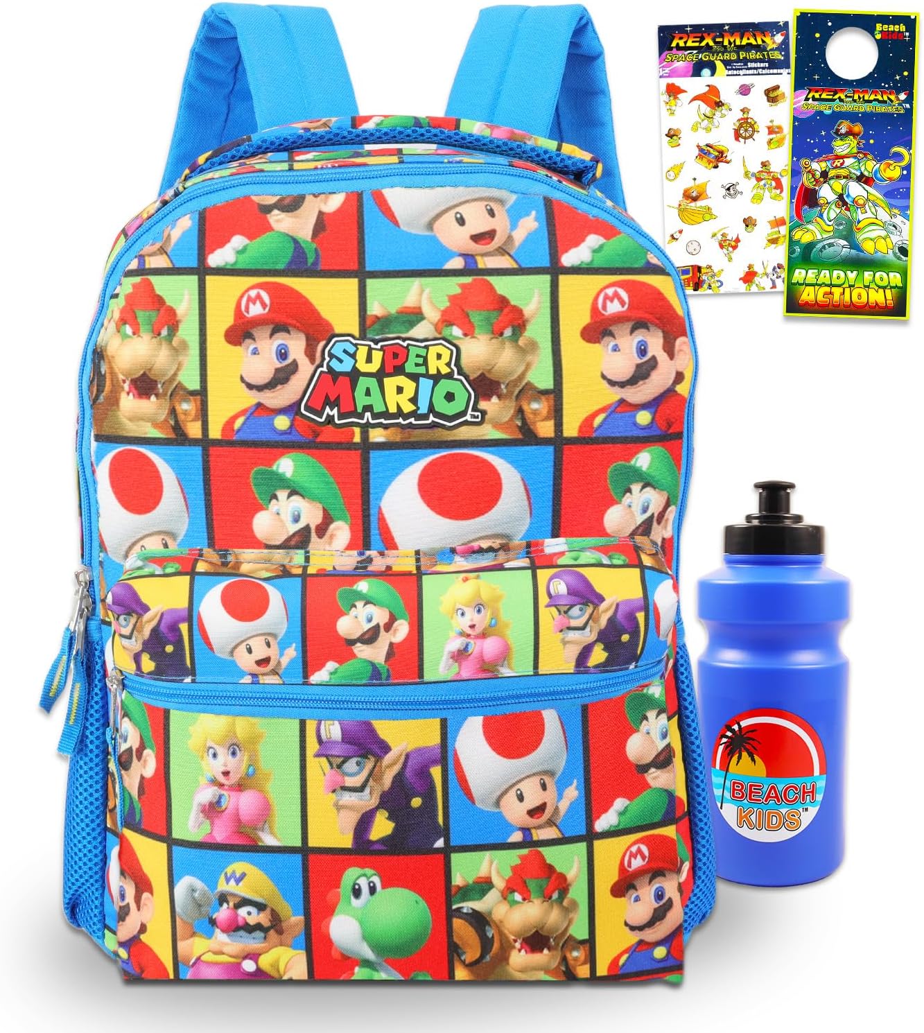 Nintendo Mario Backpack for Boys - Bundle with 16" Videogame School Bag Plus Water Bottle, Stickers, More | Super Mario Bros Backpack for Kids, Boys