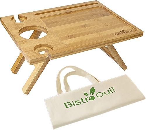 Miniatura 9 de Mesa de vino portátil, una mini bandeja plegable de picnic para la playa, camping, caravana, conciertos al aire libre, desayuno en la cama o antes