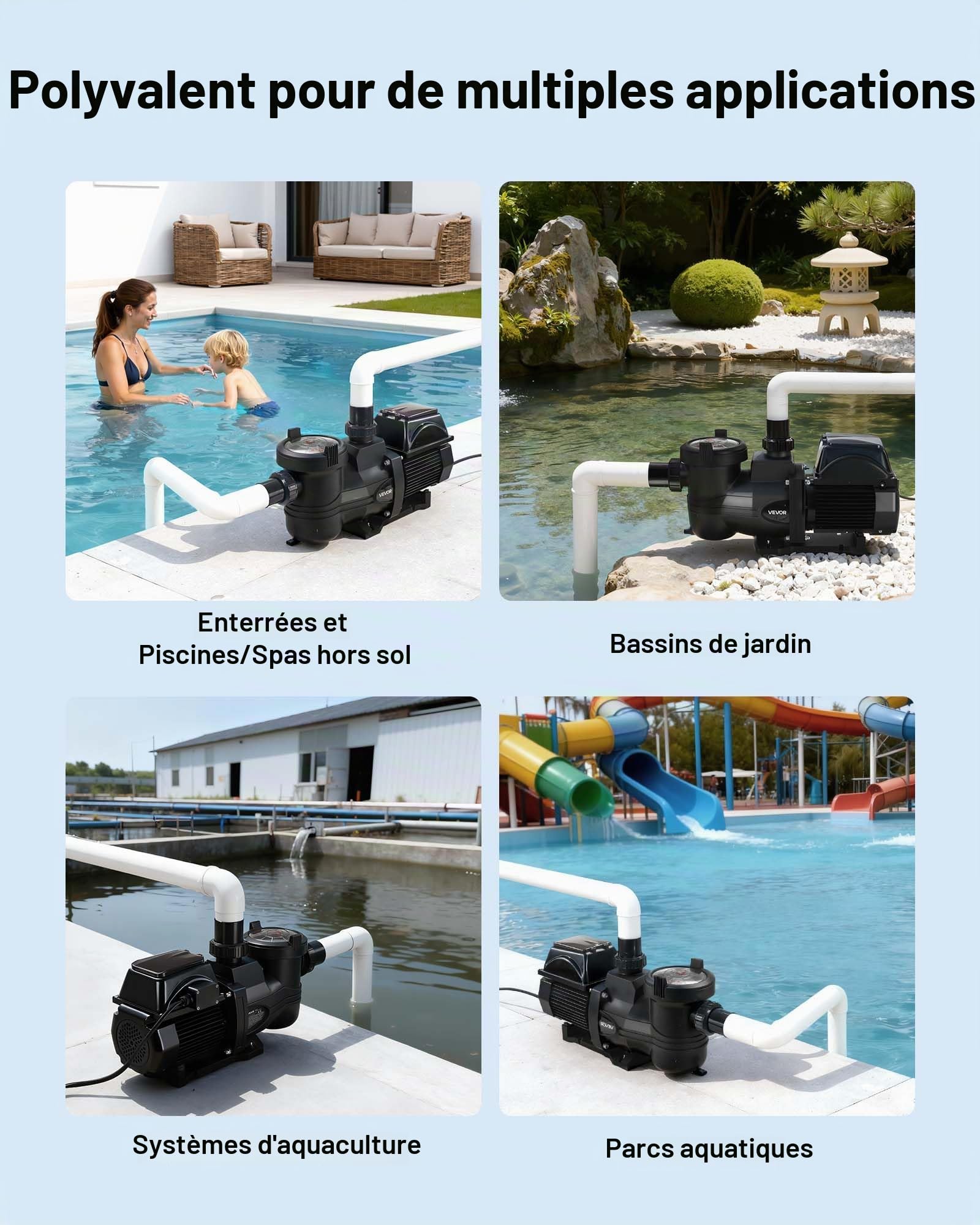 VEVOR Pompe Piscine Vitesse Variable 1650 W Pompe Filtration Piscine 33000 L/h pour Piscines Hors Sol Enterrées, Spa, Auto-amorçante, avec Panier Filtre, Minuterie, Hauteur Refoulement 17 m, 220-240 V