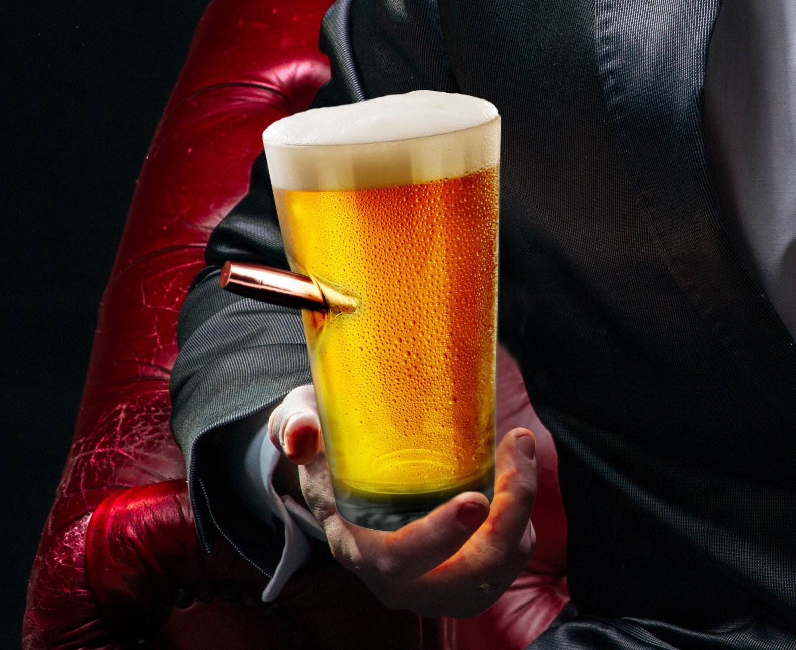 Barbuzzo Last Man Standing - Bullet Pint Glass - Durable Hand Blown Glass - Hand Sculpted with a Faux 50 Caliber Bullet - Great Man Gift and Addition to the Man Cave - Holds 17 Ounces