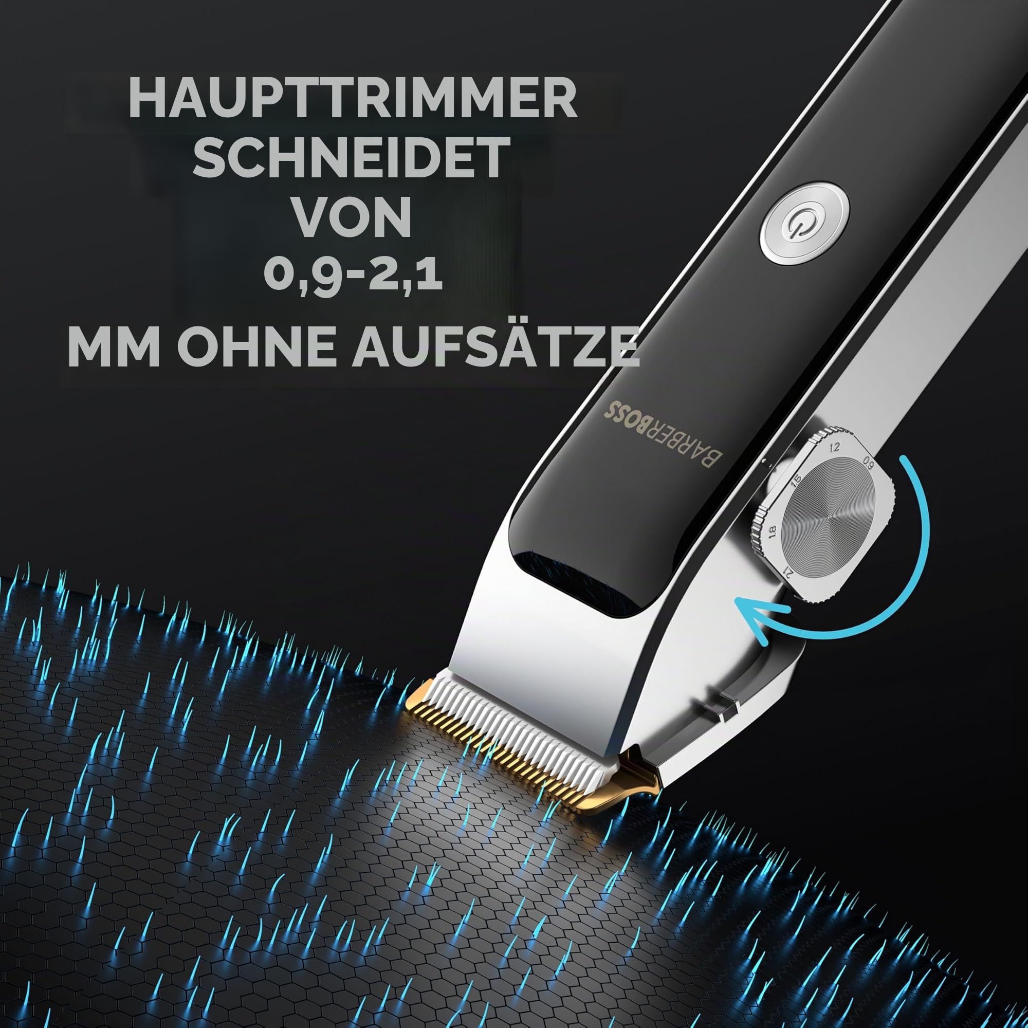 BarberBoss Tragbarer Bart- & Haarschneider, Gesichtshaarschneider für Männer mit Keramikklinge, Präzisions-Zifferblatt, Führungskämme, USB-Aufladung, Rot/Grün Anzeige, QR-2682