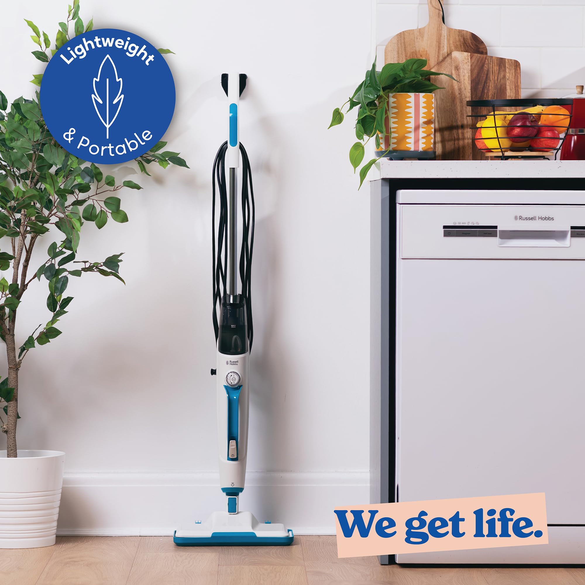 Russell Hobbs Scopa a vapore multifunzione 12 in 1 con tempo di riscaldamento di 30 secondi, serbatoio da 350 ml, 1,5 kW, cavo da 6 m, design portatile staccabile, 2 cuscinetti lavabili per pavimenti