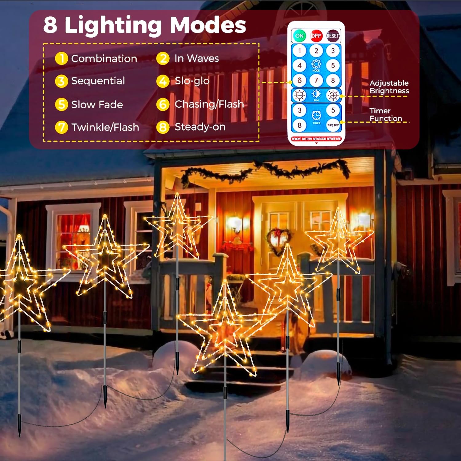 Luci Natalizie Solari 3 Pezzi Stella di Natale Luminosa | Decorazioni Natalizie per Esterno a Forma di Stella IP65 Impermeabile Lampade Solari da Giardino per Cortile Prato