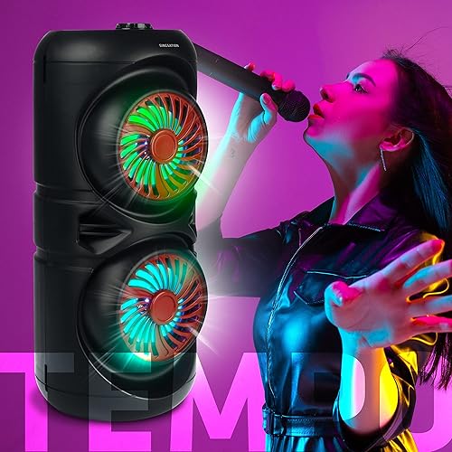 Miniatura 7 de Singsation Paquete de sistema de karaoke recargable para el hogar, 5.0 Bluetooth 2 altavoces dinámicos de 4 pulgadas, espectáculo de luz LED