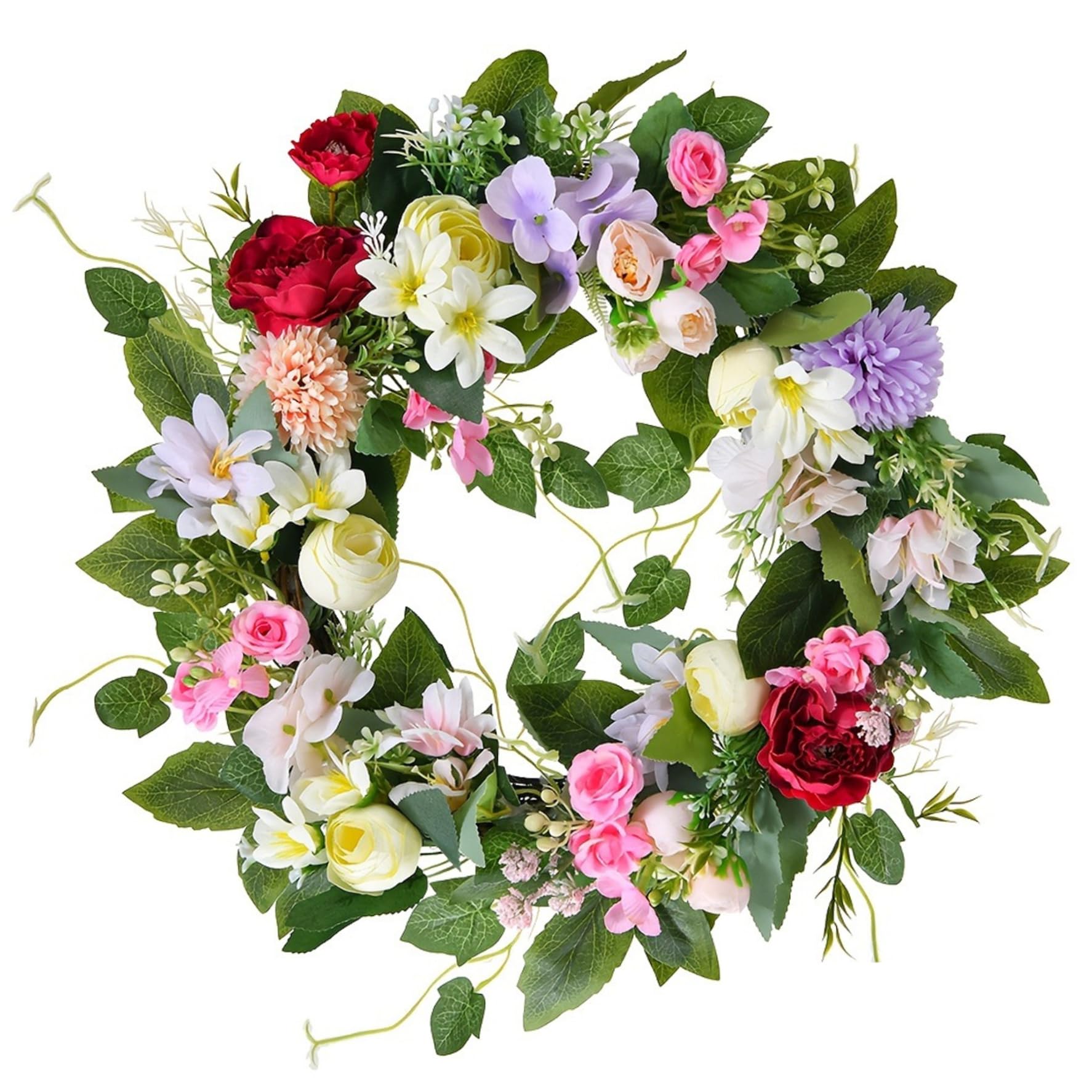 Syutokul Floral Wreath 16 Inch Artificial Silk Flower Wreath with Peony and Lily Year-Round Home Decor.