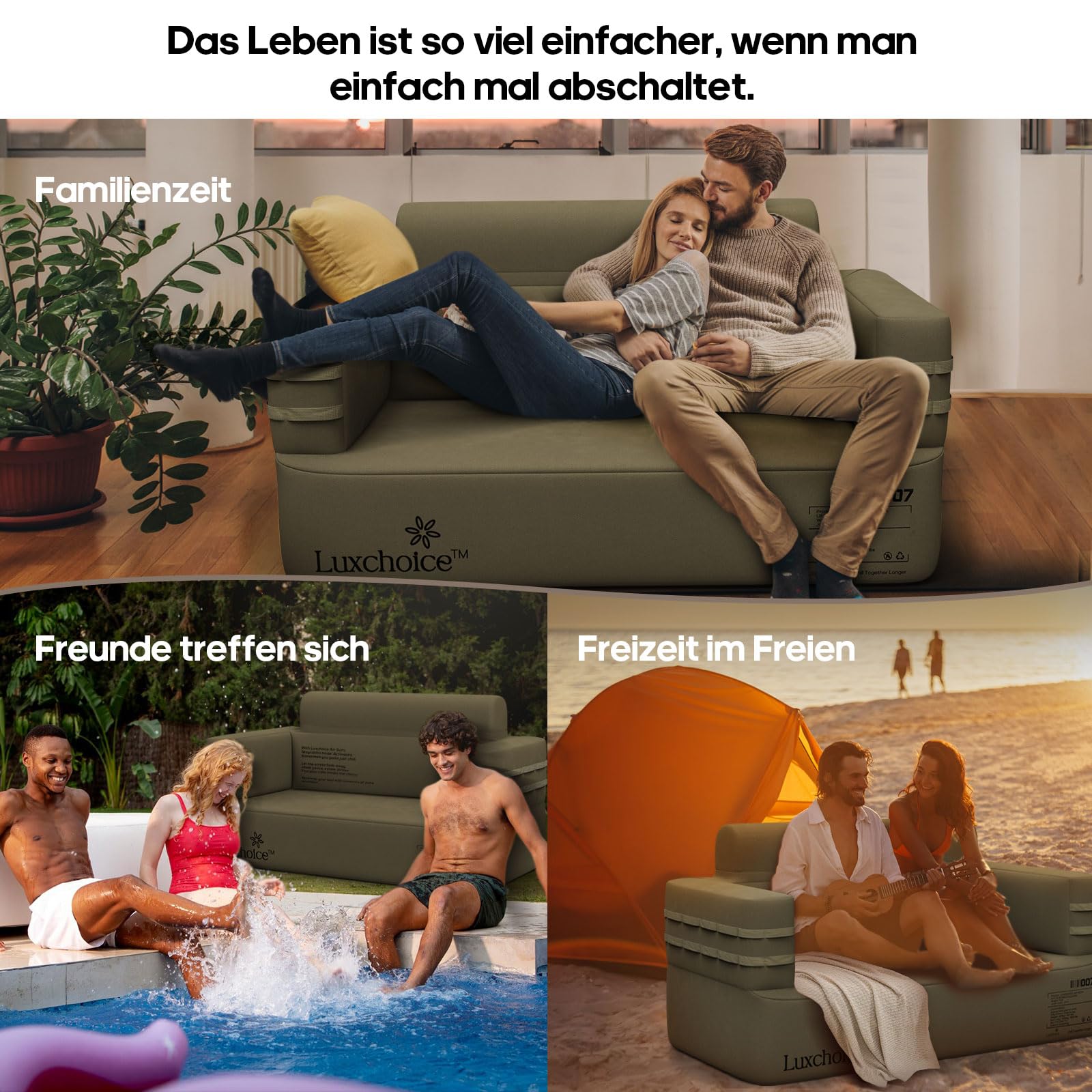 Luxchoice Aufblasbares Sofa Camping Luftsofa Camping Aufblasbar Couch Inflatable Outdoor Air Sofa mit Rücken Armlehne und Tragbare Pump