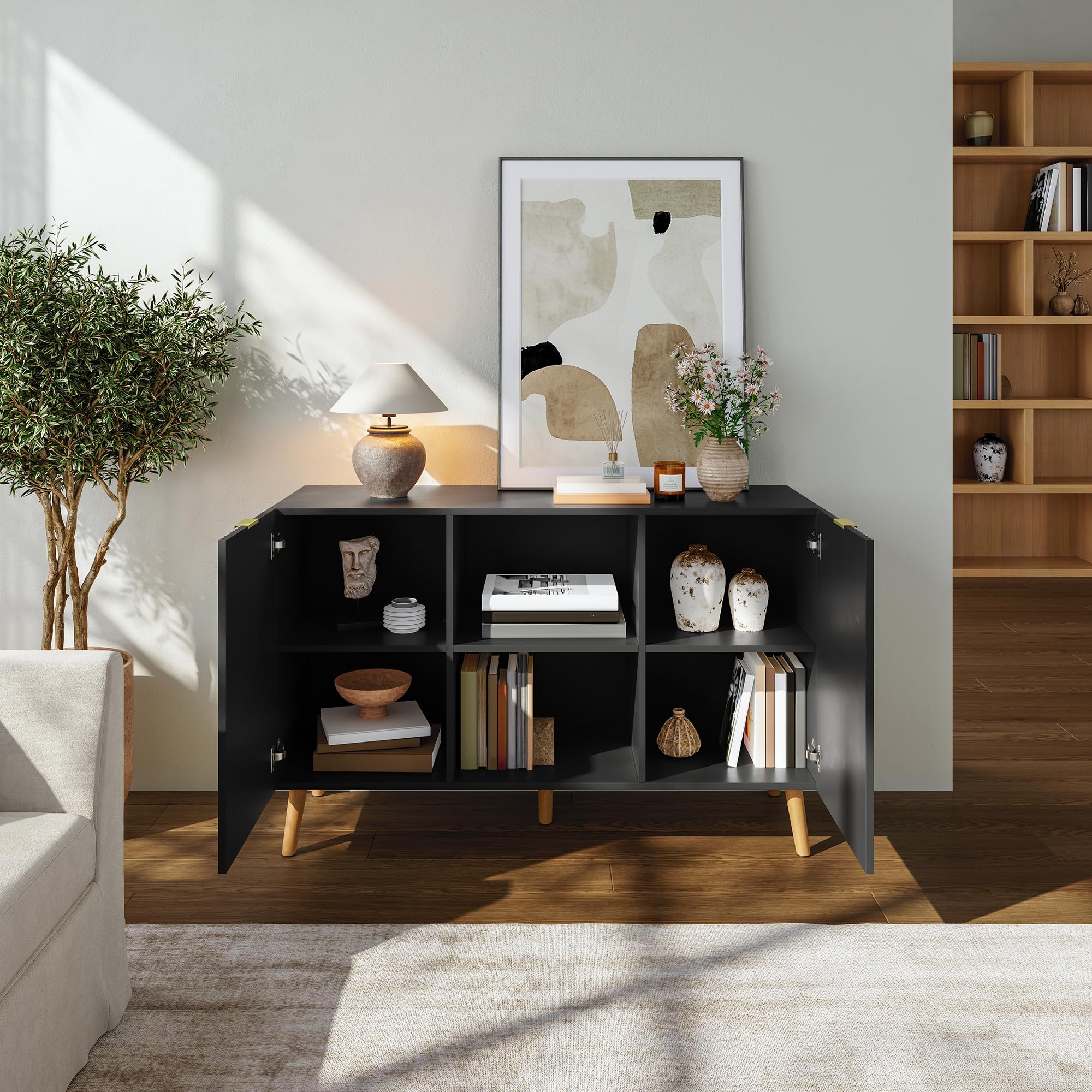 [en.casa] Buffet Nand Armoire avec 2 Portes 120 x 40 x 76 cm Noir