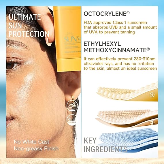 Sunscreen Stick SPF 50+, Invisible Sun Stick for Face & Body, Sunscreen SPF 50+, Smei-Matte Face Sun Cream, Water Resistant, Non-Greasy, 16g