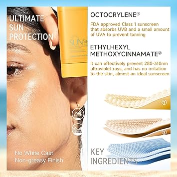 Sunscreen Stick SPF 50+, Invisible Sun Stick for Face & Body, Sunscreen SPF 50+, Smei-Matte Face Sun Cream, Water Resistant, Non-Greasy, 16g