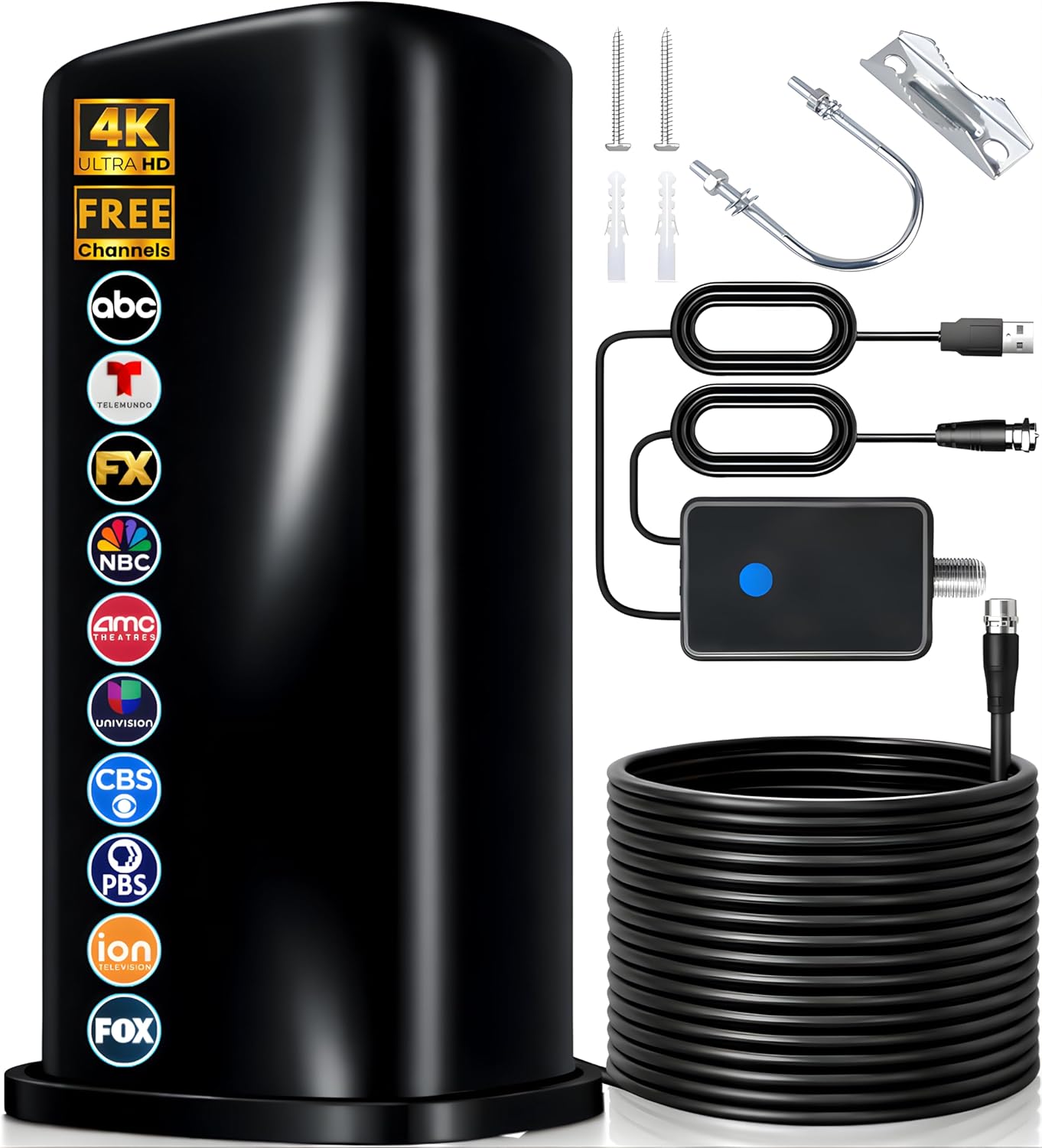 2026 Premium TV Antenna for Smart TV Indoor Outdoor, Strongest Range Reception Digital TV Antenna for Local Channels with Powerful Signal Booster, Supports All TV's 8K 4K 1080P,38FT Cable