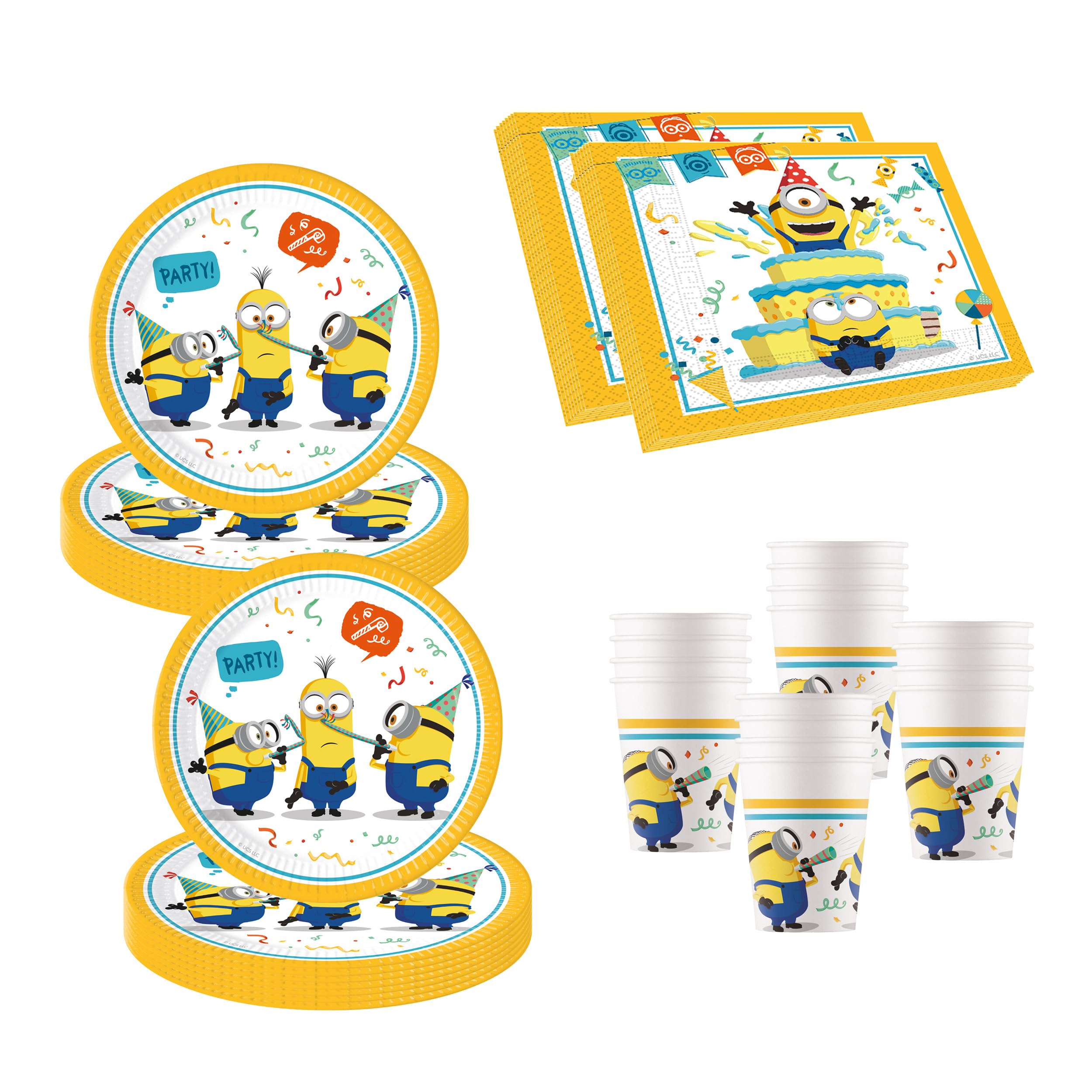 Procos 10137423 - Party Set S Minions: Rise of Gru, 52-Piece Set, 16 Plates, 16 Cups, 20 Napkins, Disposable Tableware, Party Tableware, Table Decoration