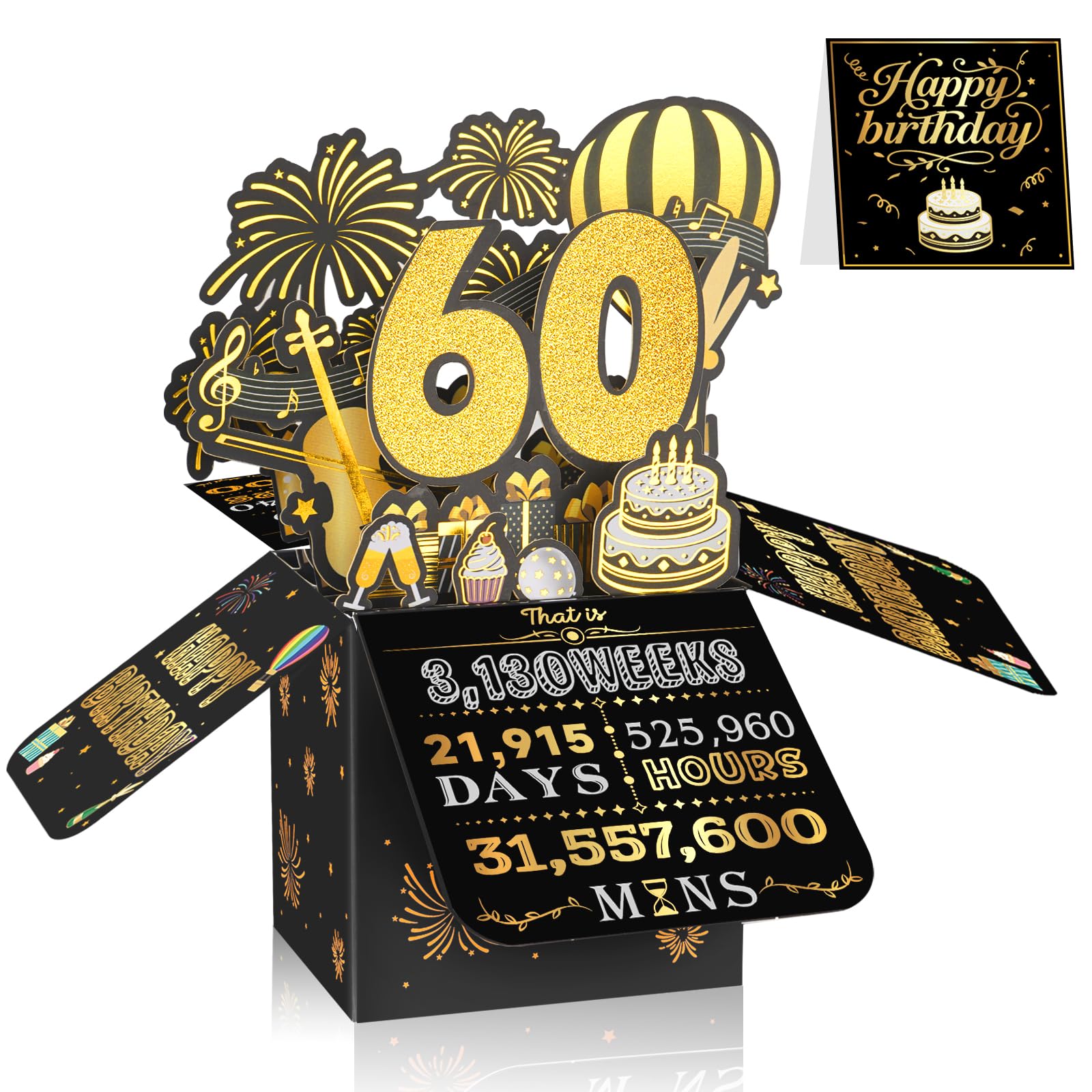 60th Birthday Card for Men & Women, 3D Pop Up Birthday Greeting Card, Black & Gold 60 years old Birthday Decorations & Gifts for Him or Her, Ideal for Father, Mother, Sister, and Special Cousin
