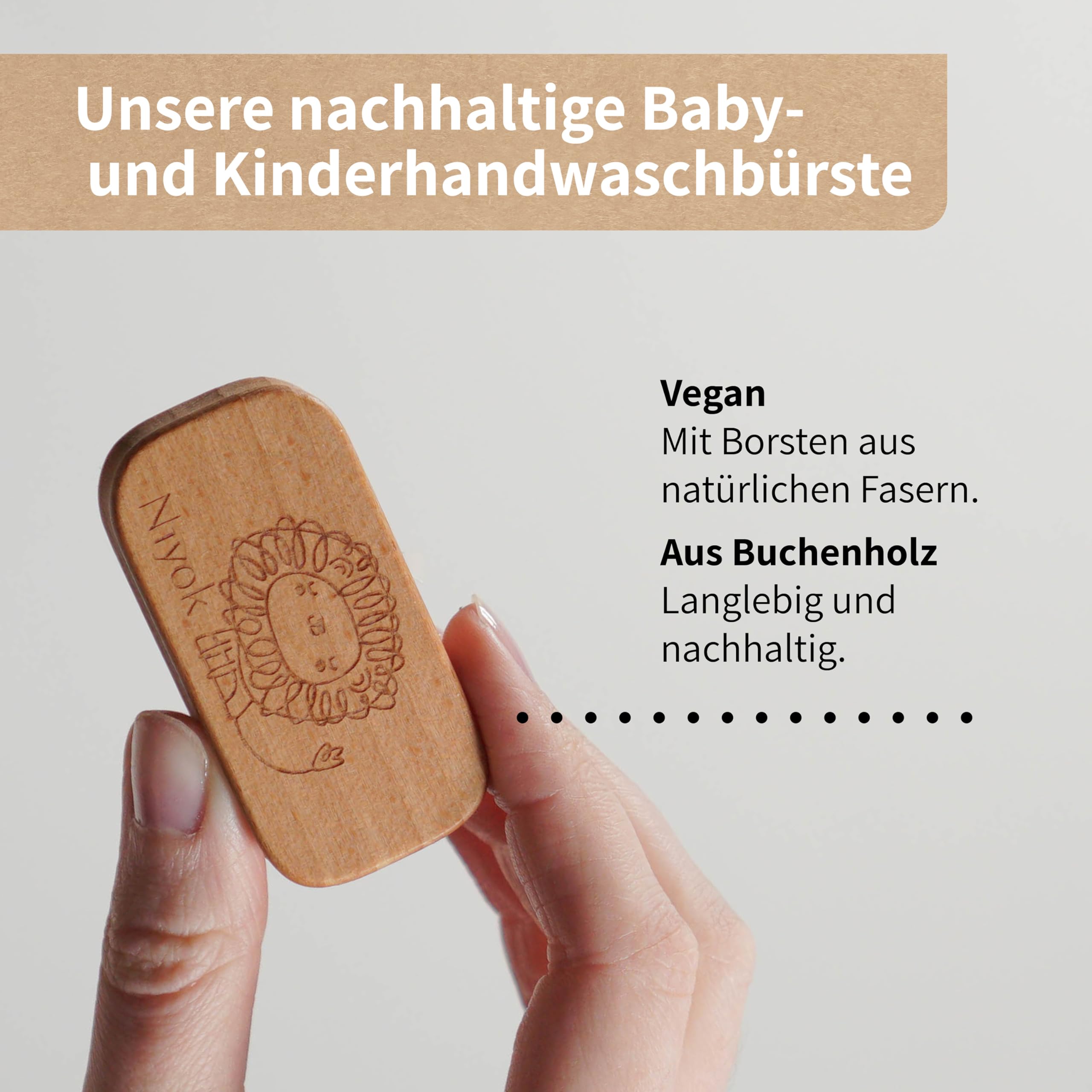 Niyok® Szczotka do mycia rąk dla niemowląt i dzieci • Szczotka do paznokci dla dzieci z drewna z miękkim naturalnym włosiem (Vegan) • Wysokiej jakości szczotka do mycia do dokładnego czyszczenia •