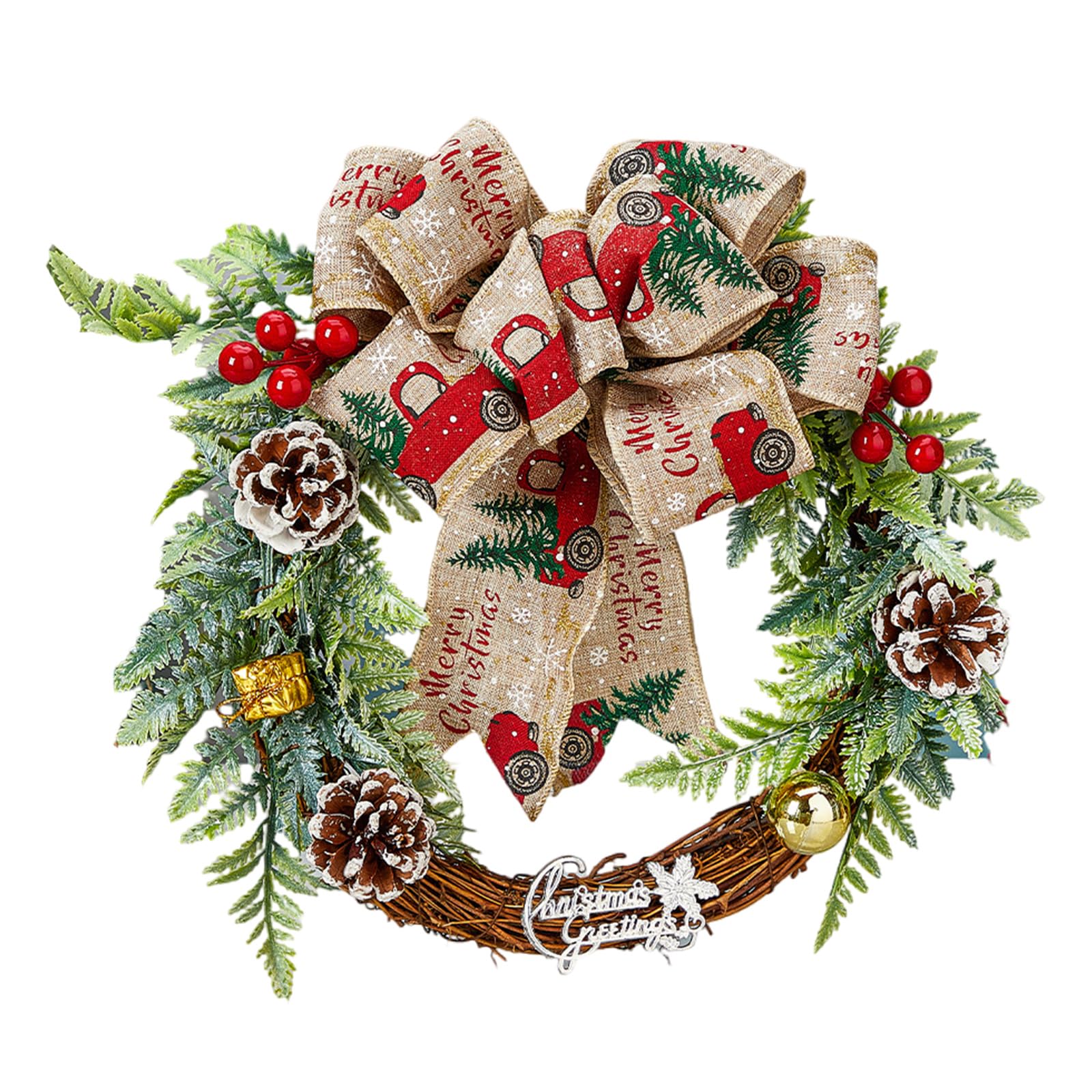 Elnwnnkc Merry Christmas Wreath Artificial Wreath with Pinecone, Winter Holiday for Front Door Hallway Porch Garden Christmas