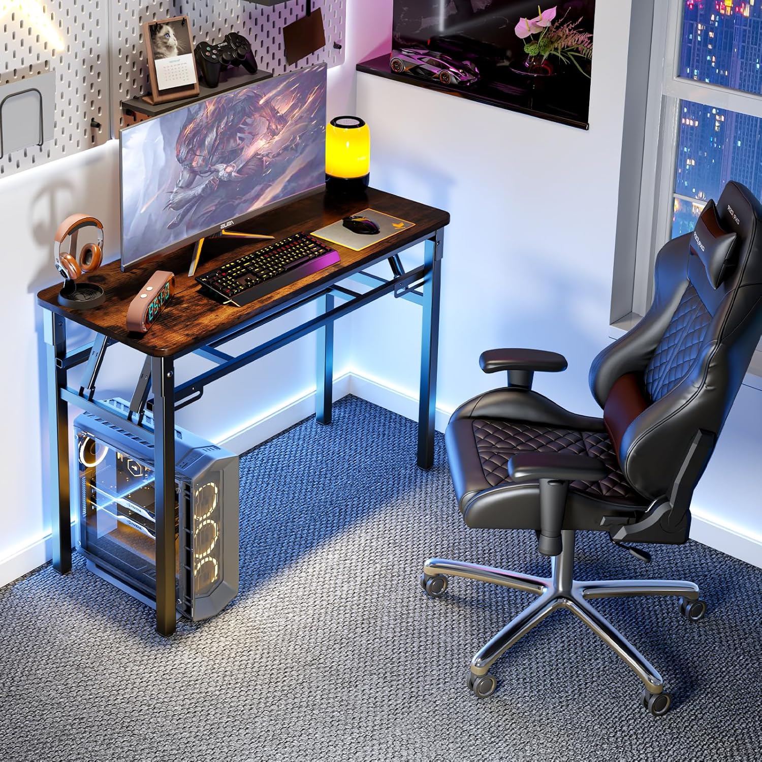 BYMECOST 31.5 inches Folding Desk Small Desk, No Assembly Computer Desk with Storage Shelf, No Install Small Foldable Table for Home Office,Study Table for Small Space (Brown, 31.5")