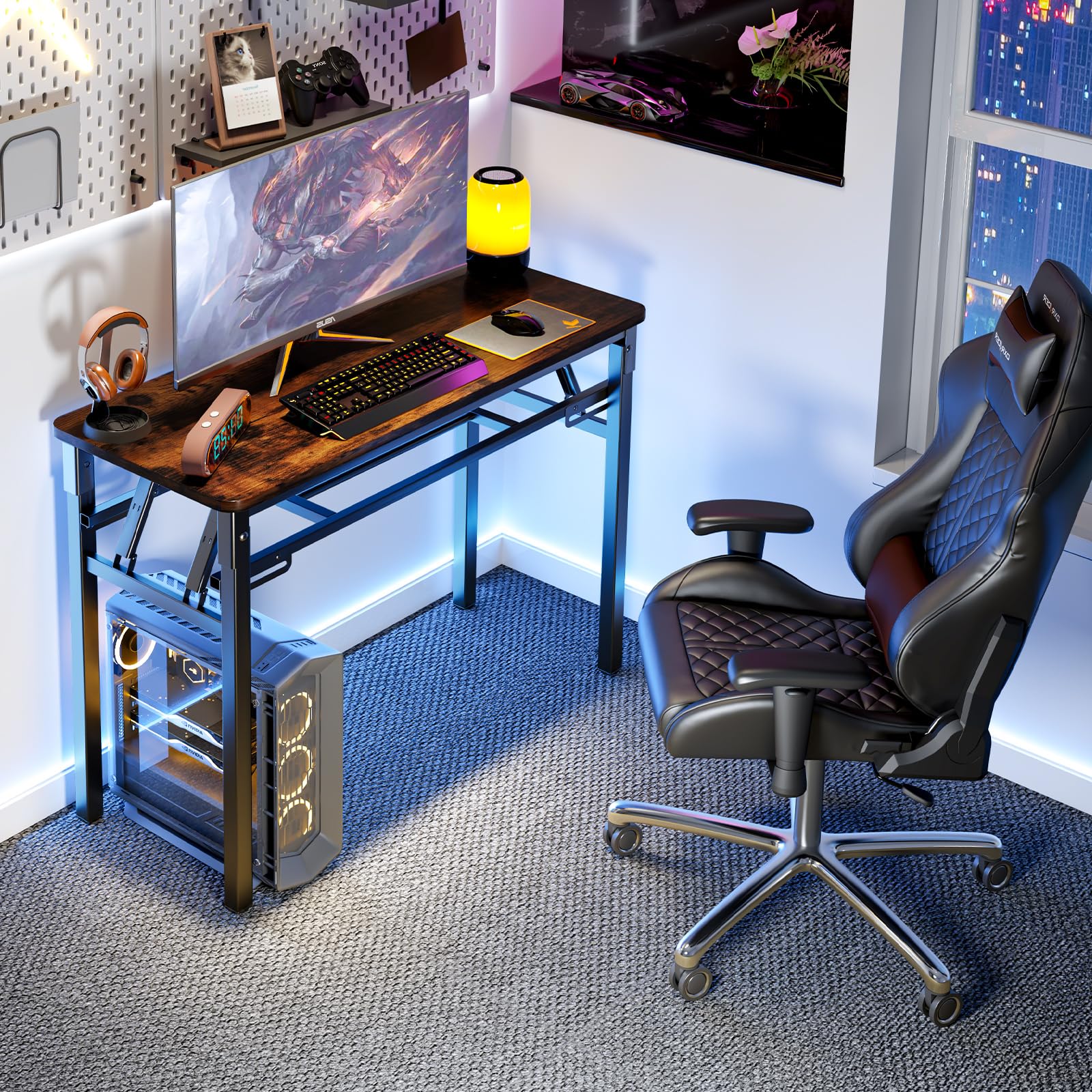 BYMECOST 80 cm großer Klapptisch, kleiner Schreibtisch, keine Montage, Computertisch mit Ablage, keine Installation, kleiner faltbarer Tisch für Heimbüro, Arbeitszimmer für kleinen Raum (Braun, 80 cm)
