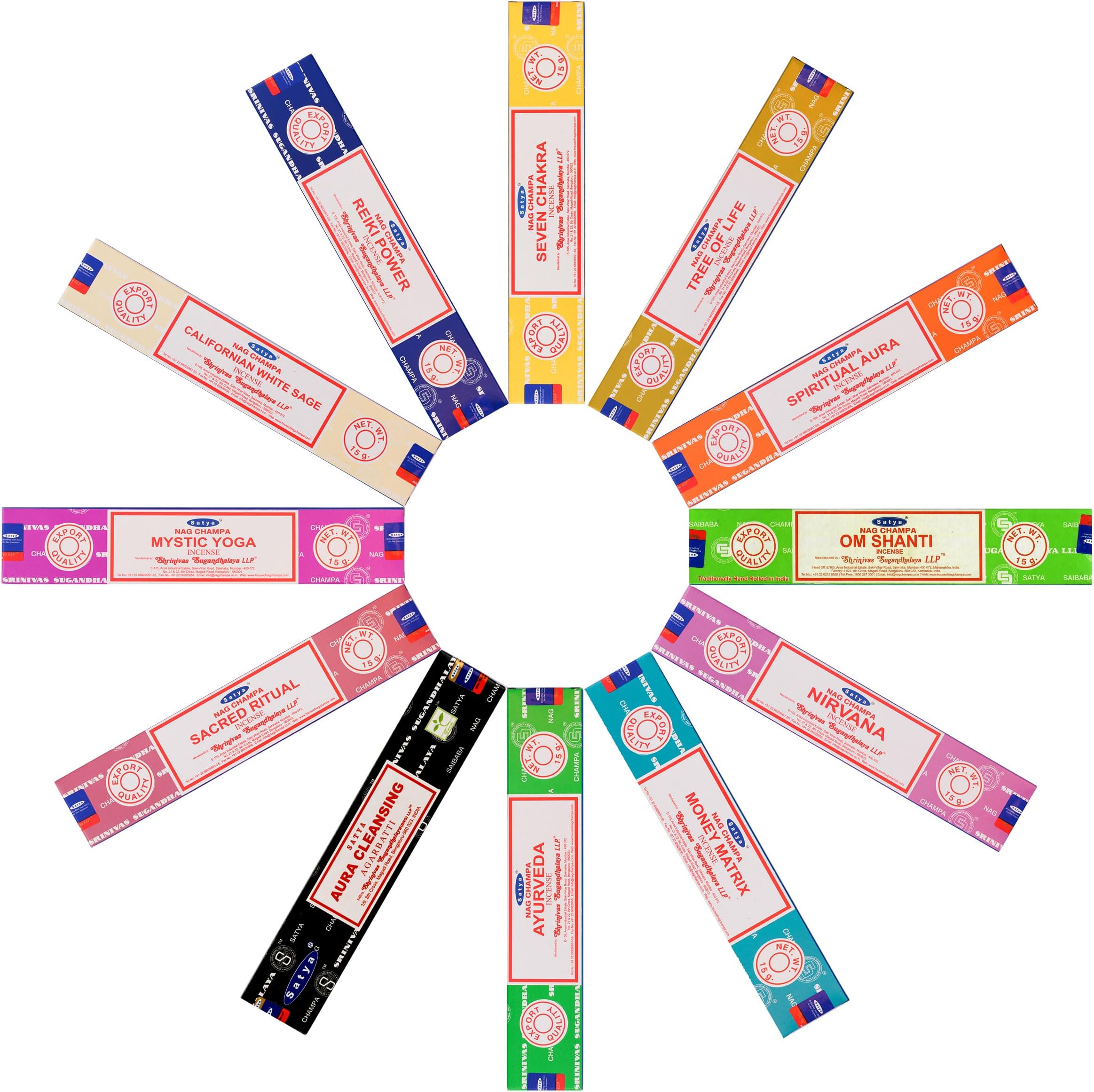 12 Pack Satya Genuine Incense Sticks Joss 15g Nag Champa