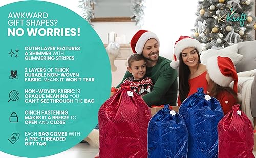 Miniatura 4 de K-Kraft Bolsa de regalo reutilizable de 26 x 35.5 pulgadas, fácil de usar, disponible en tres tamaños, ideal para Hanukkah, día de San Valentín,
