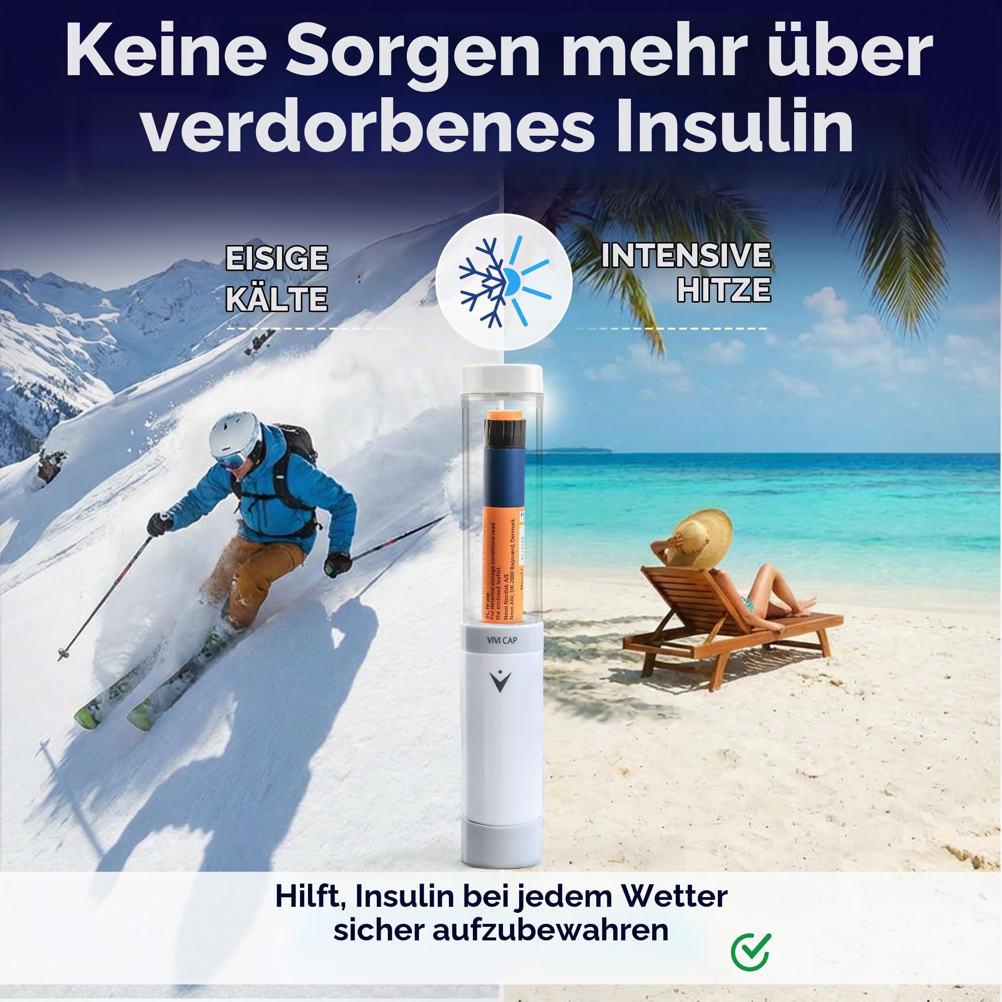 VIVI CAP Insulin Kühltasche - Kompakter Diabetes Stifthalter mit internem Temperatursensor - Benutzerfreundlich, Platzsparend, Wartungsfreie (für ALLE Stifte)