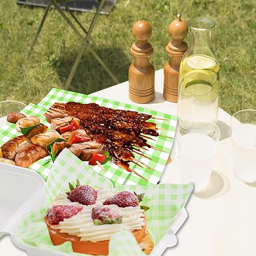 Miniatura 6 de Yuyouqu 50 hojas de papel de delicatessen a cuadros verdes de 11 x 11 pulgadas, hojas de papel encerado desechables precortadas, a prueba de grasa,