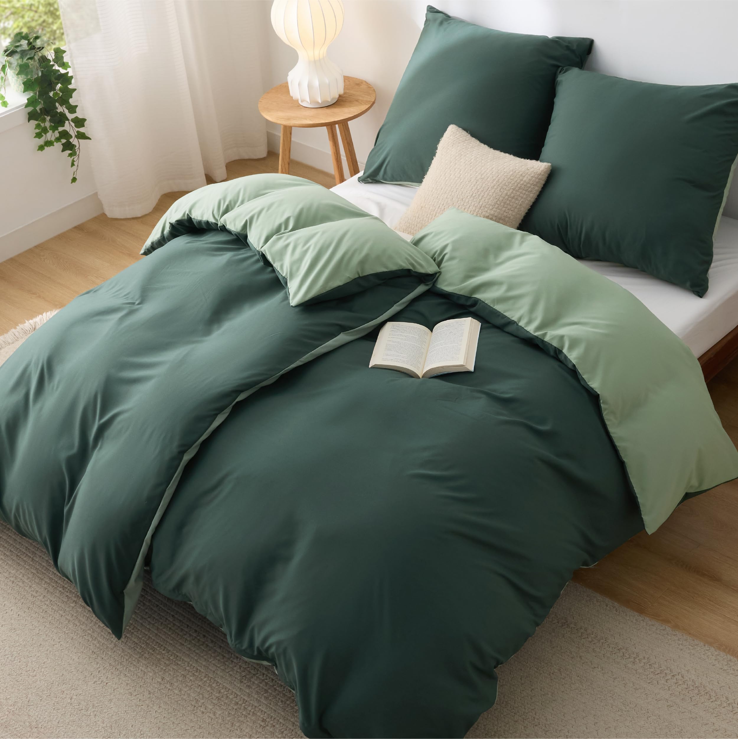 VEL VET HOME Beddengoed 140 x 200 cm, katoen, dekbedovertrek, 140 x 200 cm, met kussensloop 80 x 80 cm, hoge kwaliteit, beddengoedset met ritssluiting, 100% katoen, made in EU, donkergroen