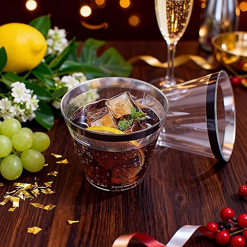 Miniatura 4 de WELLIFE 120 vasos de plástico negros, vasos de cóctel desechables, copas de vino de plástico desechables, vasos transparentes de 9 onzas para fiesta