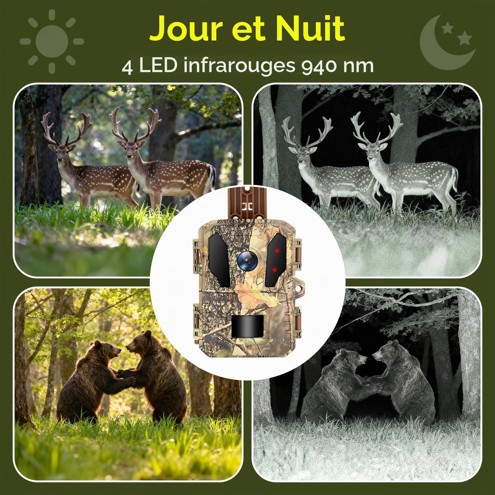 MYPIN Caméra de Chasse 4K 64MP avec WiFi, Énergie Solaire et Vision Nocturne | Batterie Integrée 5000mAh, Étanche IP66, Détection de Mouvement | Carte Mémoire 64GB Incluse