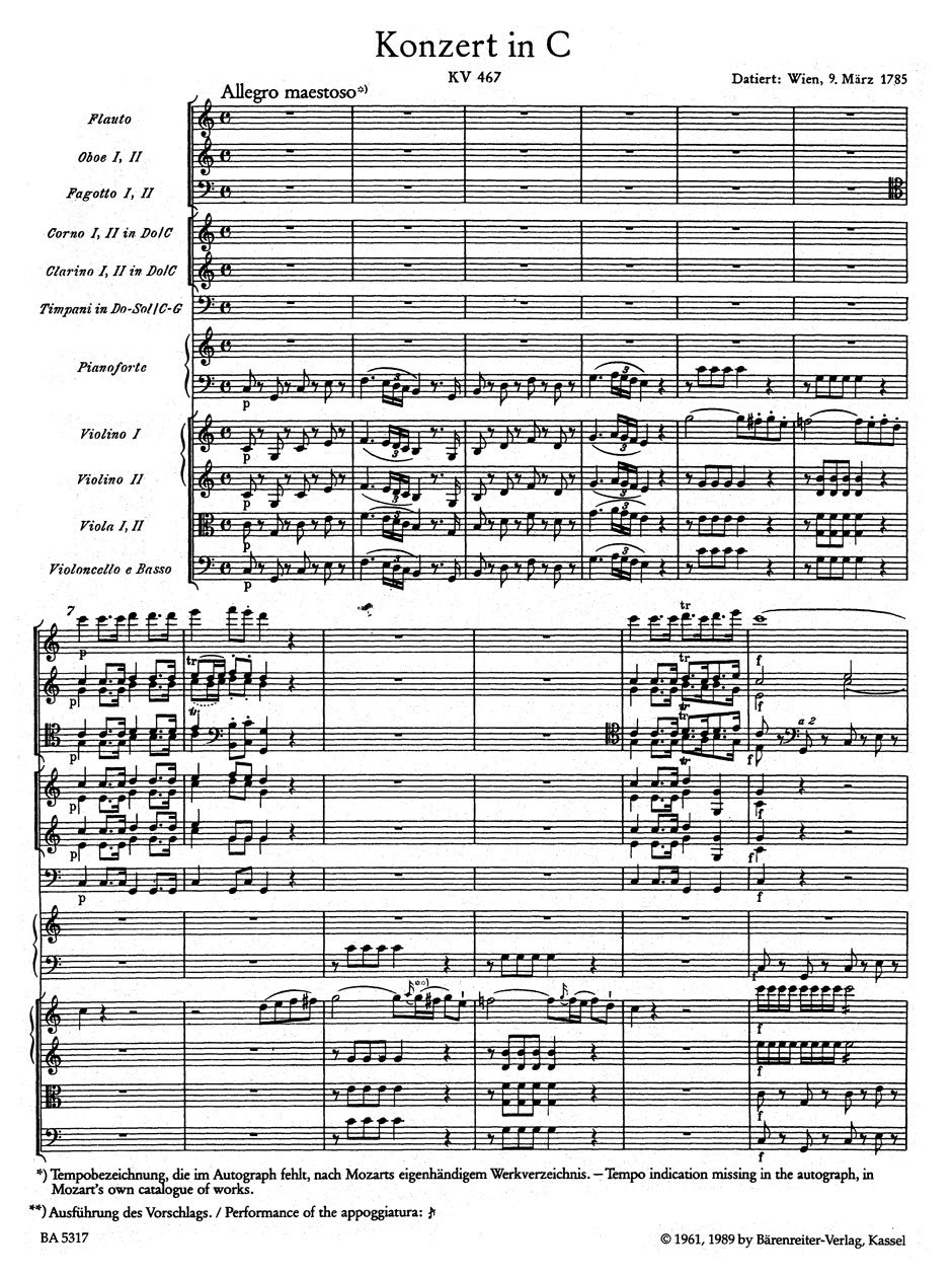 Klavierkonzert Nr.21 in C-Dur KV 467, Partitur: Urtext