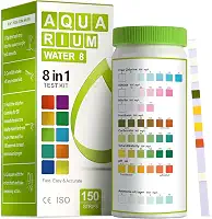 AAwipes Kit de teste de aquário 8 em 1 para tanques de peixes - Tiras de teste de água rápidas e precisas para aquários e lagoas. Testes de pH, amônia, alcalinidade, dureza, cloro, etc. (K02-50)