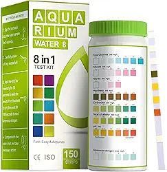 AAwipes Kit de teste de aquário 8 em 1 para tanques de peixes - Tiras de teste de água rápidas e precisas para aquários e lagoas. Testes de pH, amônia, alcalinidade, dureza, cloro, etc. (K02-50)