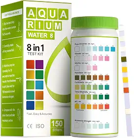 AAwipes Kit de teste de aquário 8 em 1 para tanques de peixes - Tiras de teste de água rápidas e precisas para aquários e lagoas. Testes de pH, amônia, alcalinidade, dureza, cloro, etc. (K02-50)